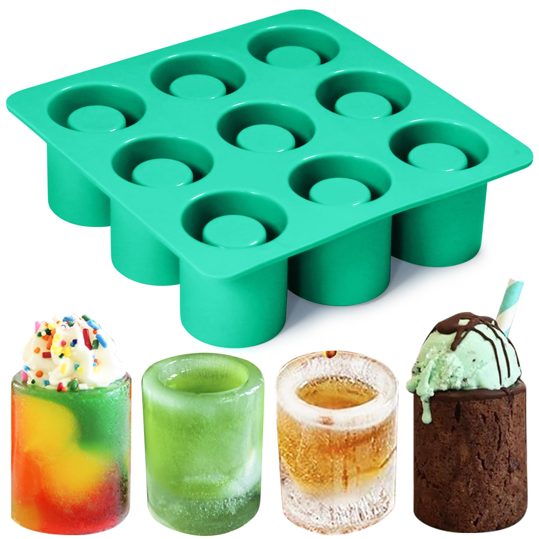 Vidotim Shot Glass Silicone Molds 9Cavity Round, Silicone Baking Set For Chocolate, Candy,Ice Cube Trays for Freezer Green