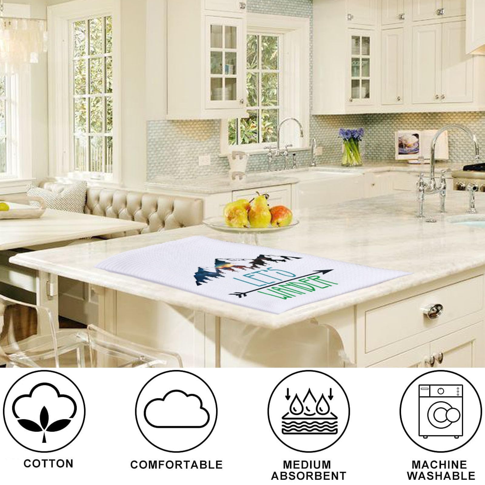 Levlo Camping Kitchen Towel Camping Life Gift Let'S Wander Camper Tea Towels Housewarming Gift Waffle Weave Kitchen Decor Dish T