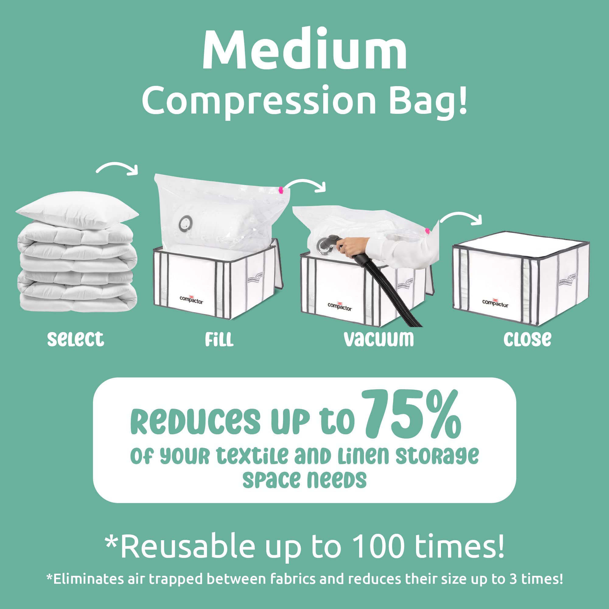 Compactor Vacuum Storage Bag M | Polypropylene + Nylon | Space Saver Vacuum Storage Bags For Clothes, Comforters & Blankets | Ul