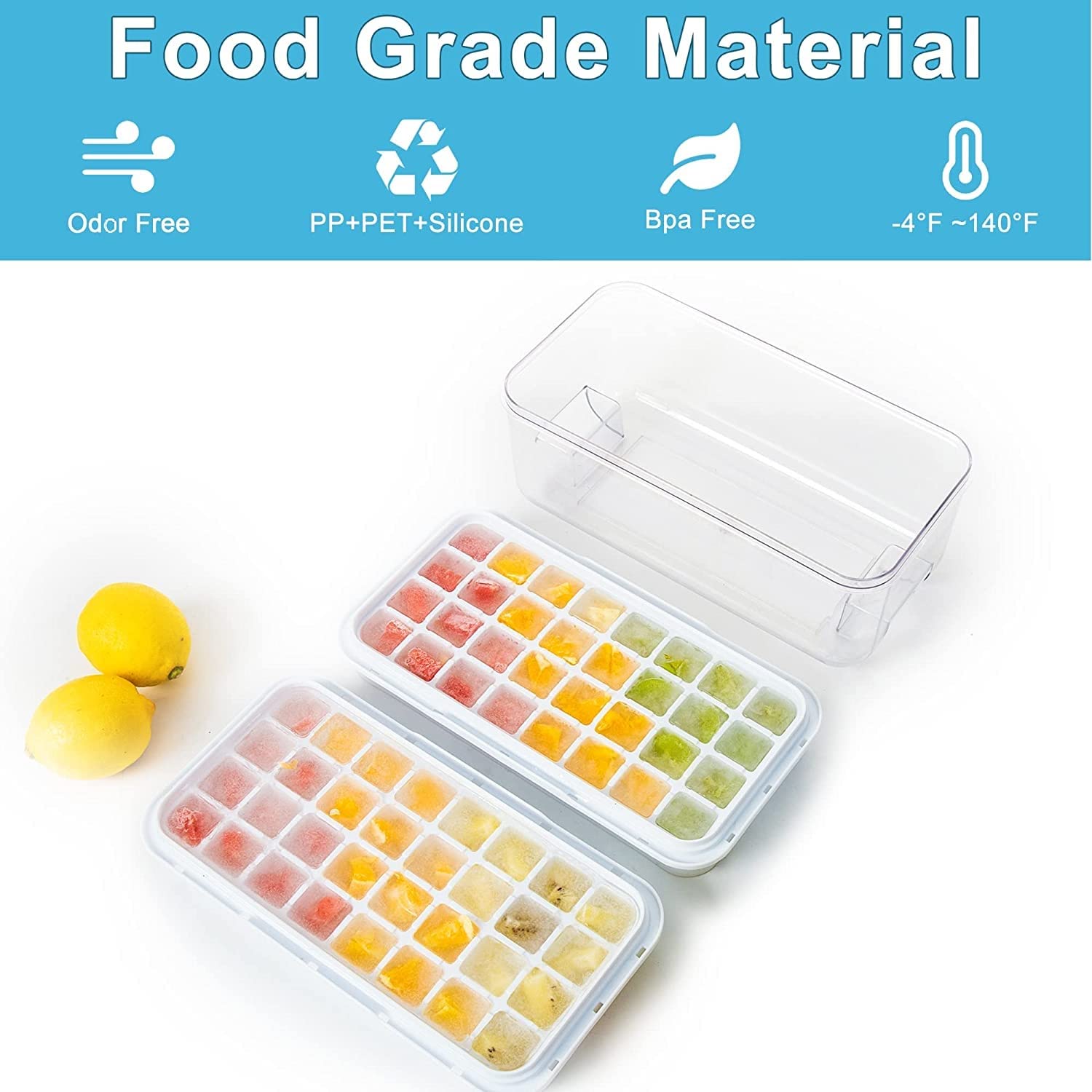 Zzwillb Ice Cube Tray, Ice Tray With Lid And Bin And Ice Scoop, Ice Cube Pop Out Tray, Ice Cube Trays For Freezer, Ice Cube Mold