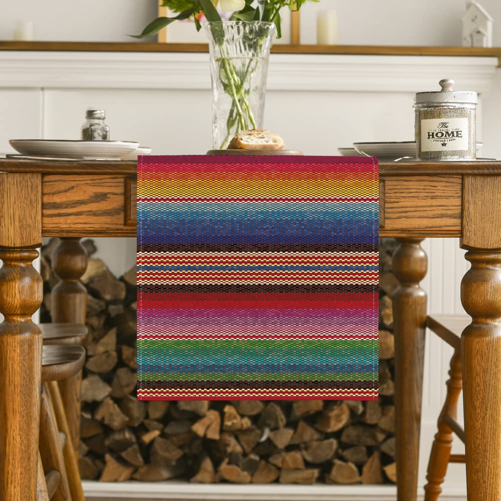 Artoid Mode Colorful Stripes Serape Mexican Table Runner, Mexico Dia De Los Muertos Fiesta Kitchen Dining Table Decoration For H