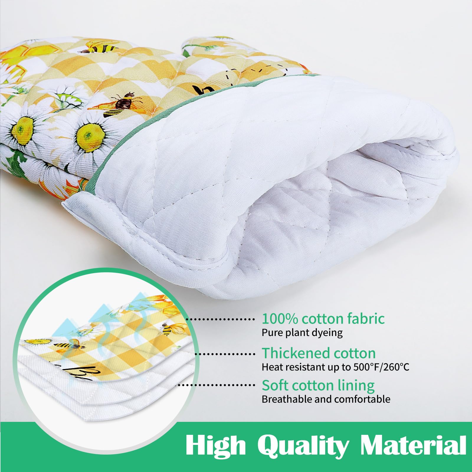 Arquiel Cat Oven Mitts And Pot Holders Sets 100% Cotton Heat Resistant, Extra Long Oven Gloves Potholder For Kitchen Cooking Bak