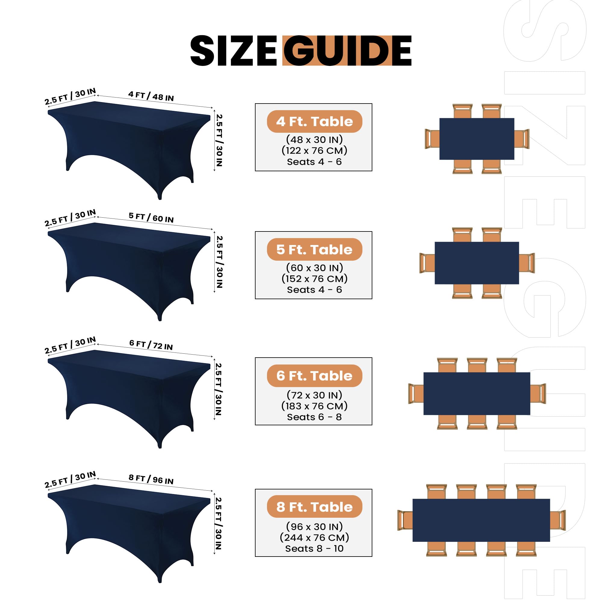 Utopia Kitchen 6Ft Spandex Table Cloth Rectangle [1 Pack, Navy Blue] 200Gsm Premium Stretch, Lycra, Washable And Wrinkle Resista