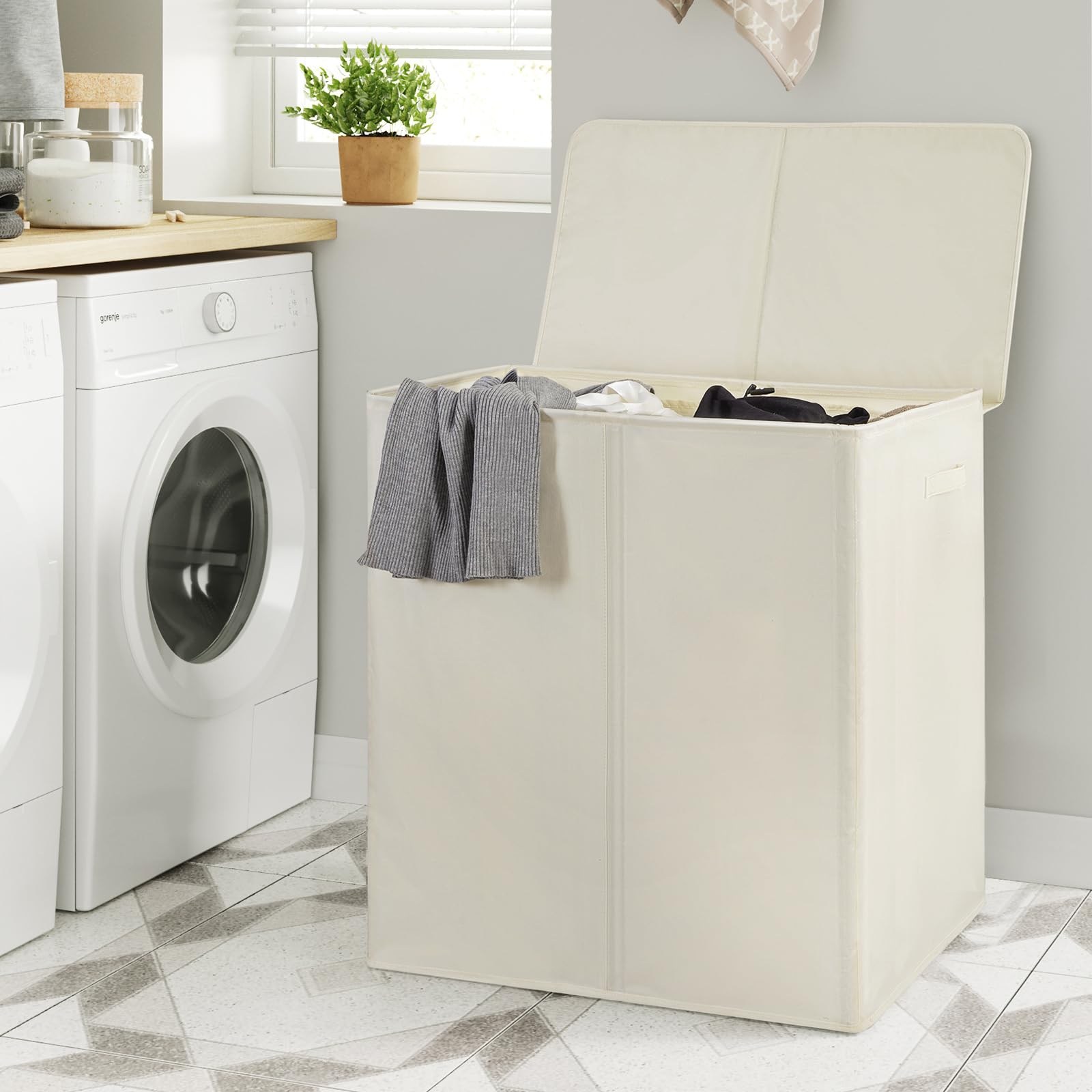 Wowlive 180L Double Laundry Hamper With Lid And Removable Laundry Bags, Large Dirty Clothes Hamper 2 Section Collapsible Laundry