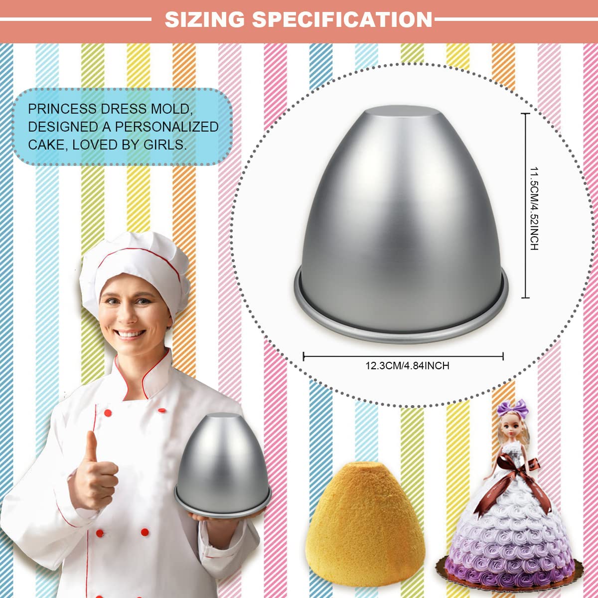 Doerdo Doll Dress Cake Pan Mold Princess Doll Cake Bottom Mold Baking Dessert Mold For Home Party, 13X11.5Cm