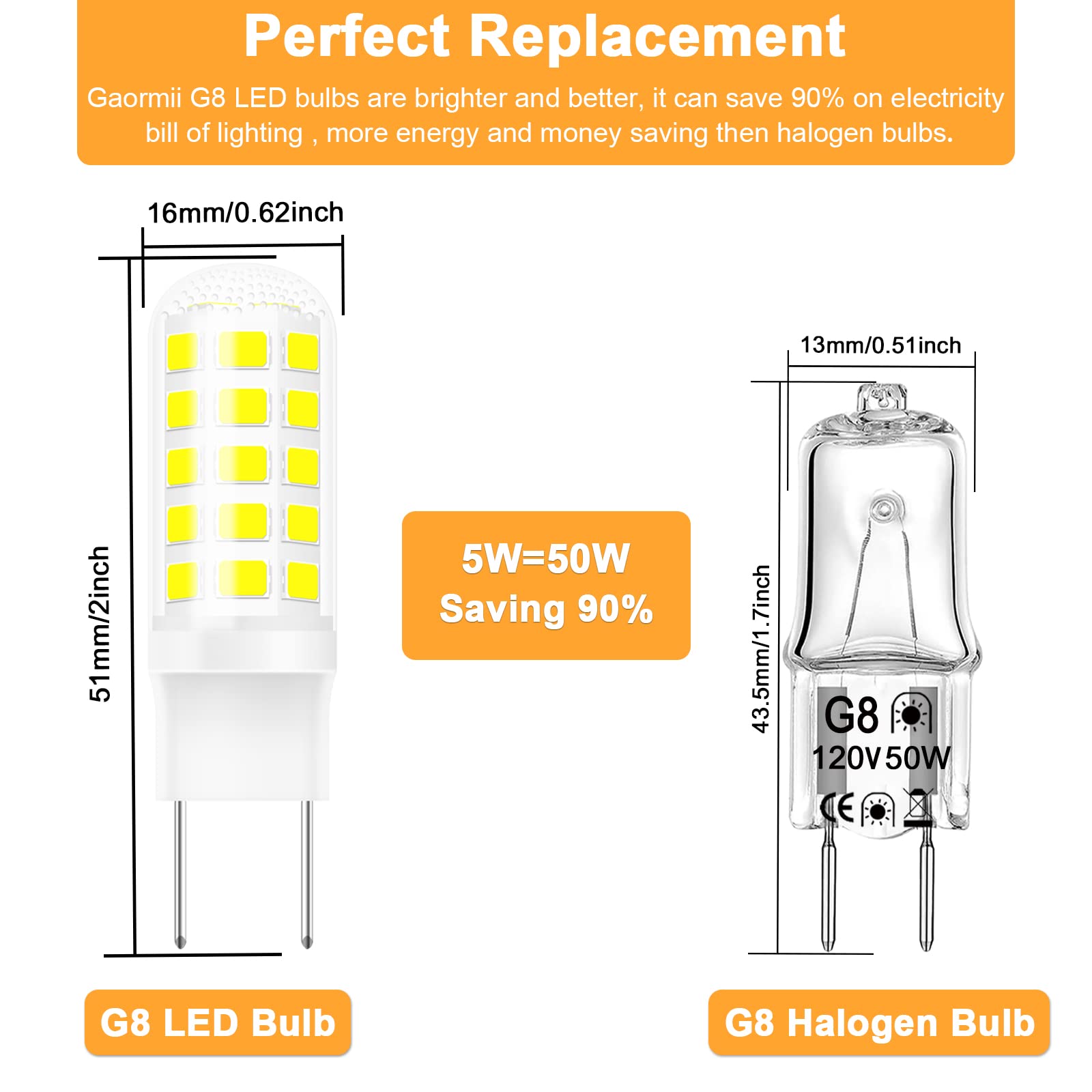 G8 Led Bulb Dimmable Under Microwave Light Bulb 50W Halogen Replacement For Ge Samsung Lg Over The Range Microwave Hood, 120V 5W