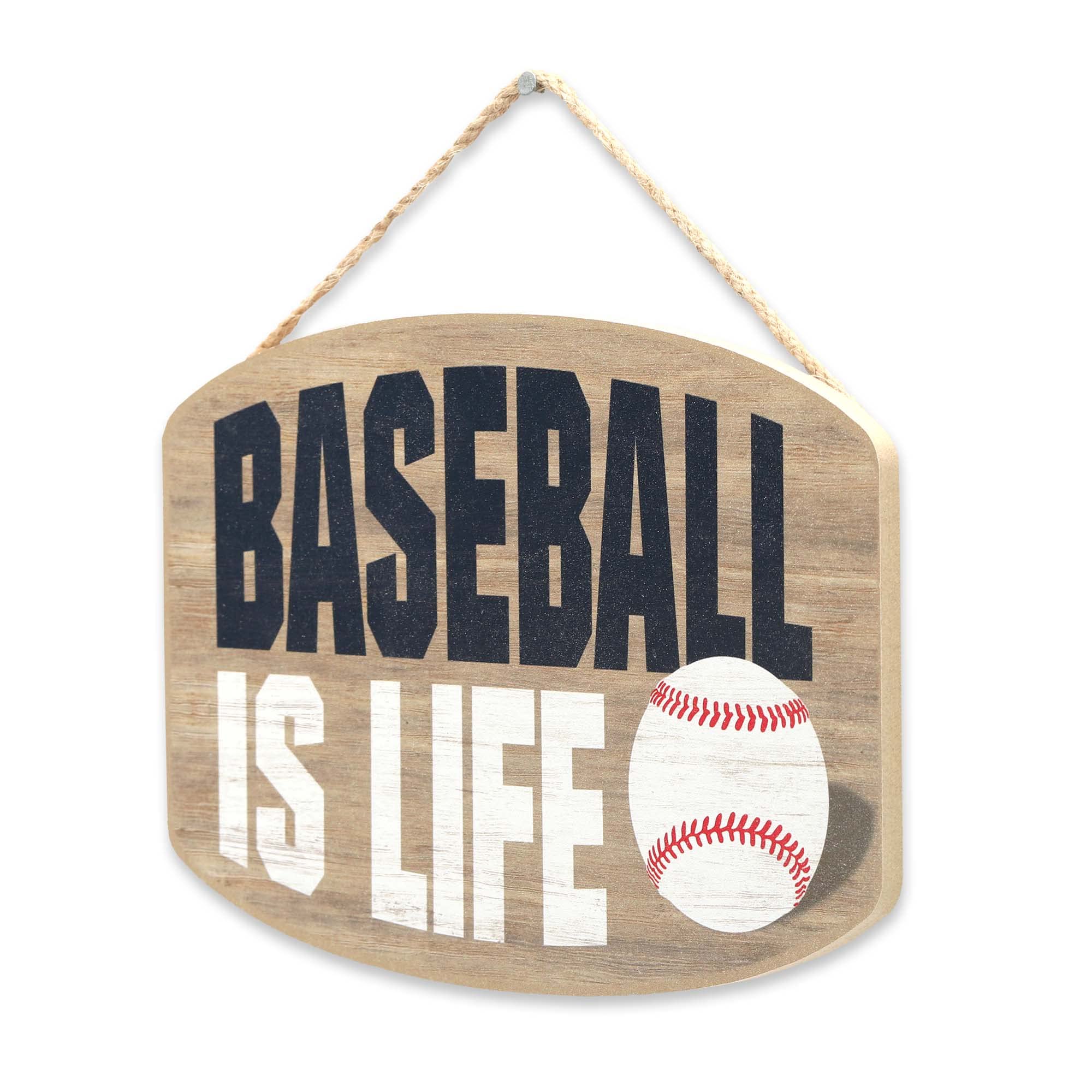 Baseball Is Life Hanging Wood Wall Decor - Fun Baseball Sign For Man Cave, Kids' Bedroom Or Playroom