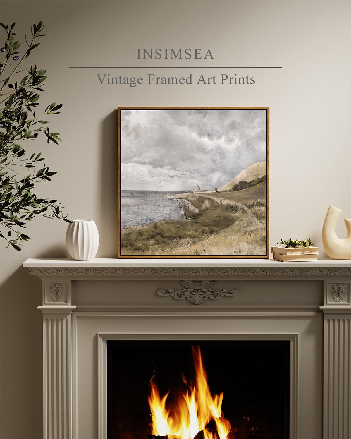 Insimsea Square Framed Canvas Wall Art, Large Decor Danish Coastal Landscape Paintings, Seaside Scenery Wall Pictures For Bedroo