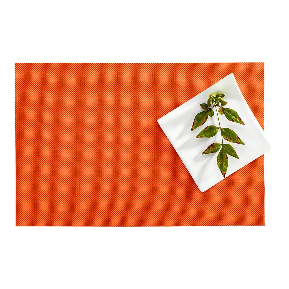 Restaurantware Carmel Mesh 16 X 12 Inch Table Placemats Set Of 6 Woven Washable Placemats - Heat Tolerant No Stain Tangerine Vin