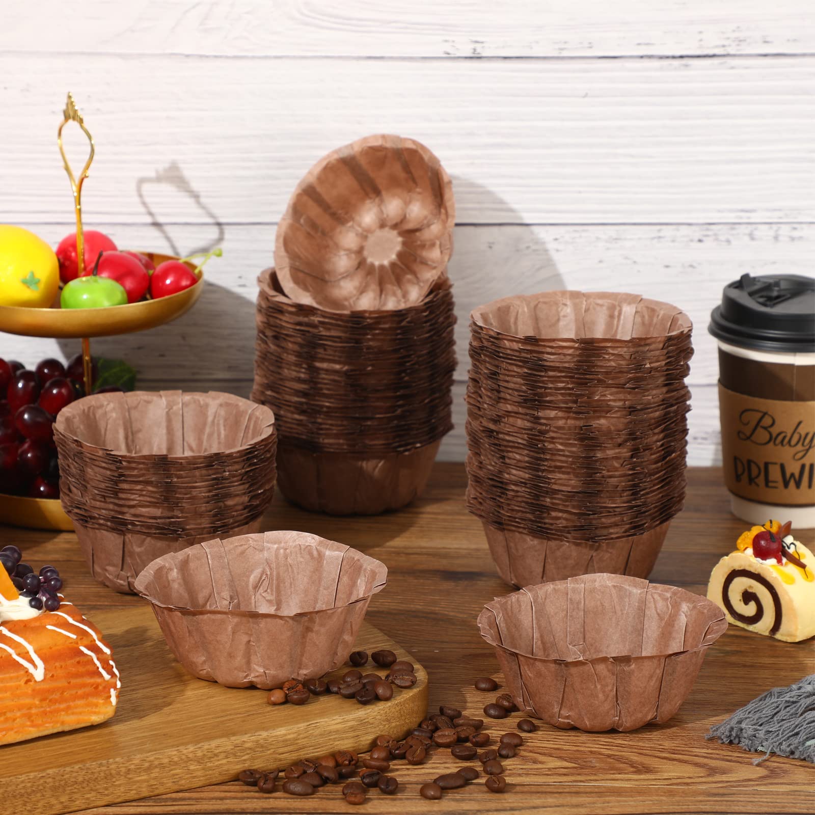 100 Pieces Mini Fluted Tube Baking Mold Nonstick Round Fluted Cake Mold Paper Mini Muffin Pan Disposable Tube Cake Pan For Brown