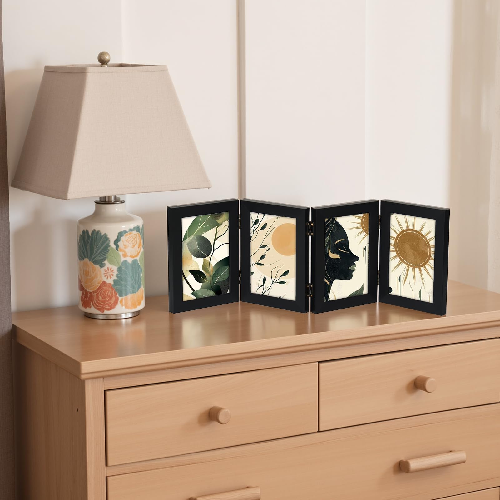 Giftgarden 4 Folding 4x6 Picture Frame, Hinged Photo Frames Foldable for Desktop Display, Gifts for Mom Mother Christmas Family