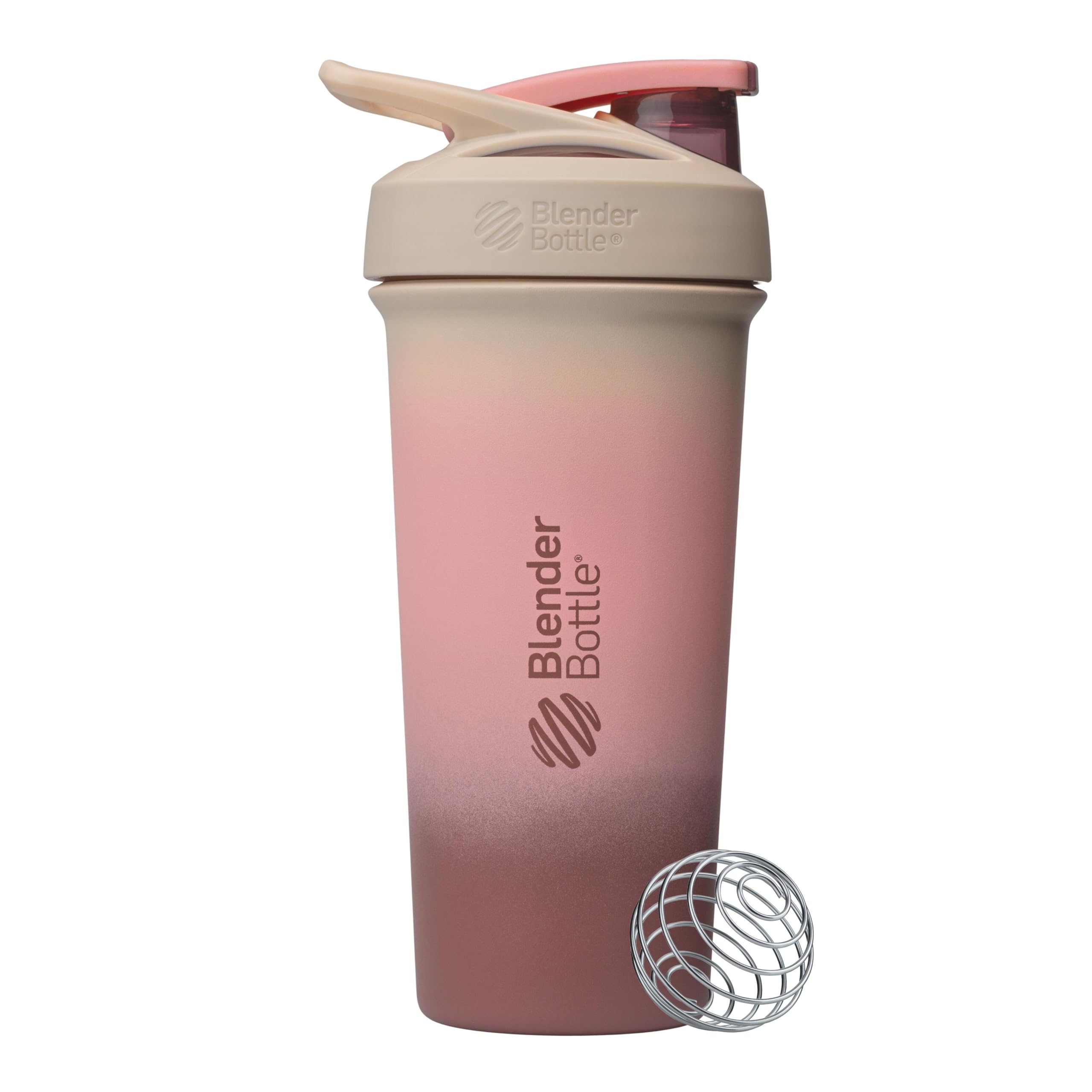 BlenderBottle Sport Sleek Shaker Cup Insulated Stainless Steel Water Bottle with Wire Whisk, 25-Ounce, Berry Fade (Pink)