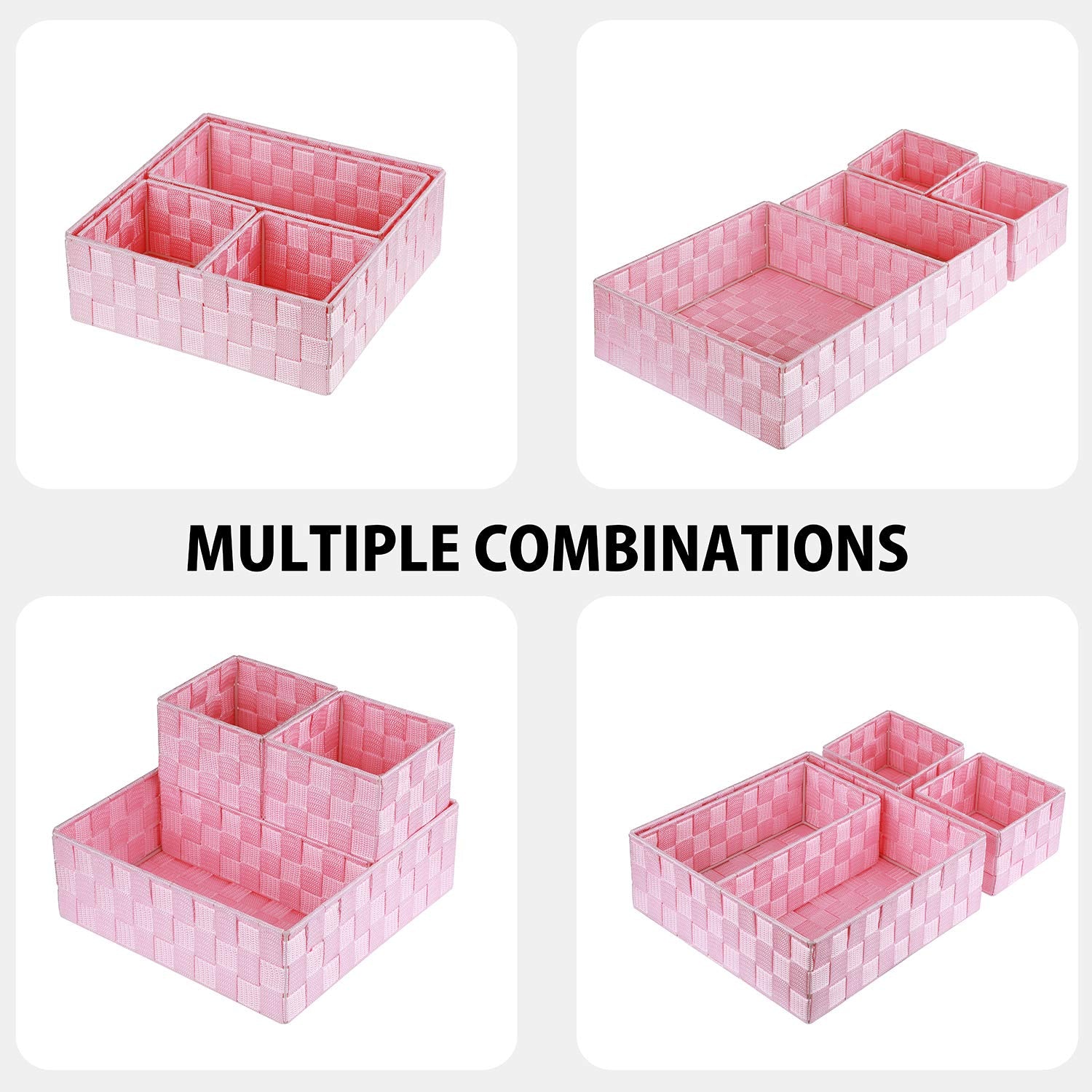 Posprica Woven Storage Baskets for Organizing  Small Baskets Cube Bin Container Tote Organizer Divider for Drawer  Closet  Shelf  Dresser  Set of 4(Pink)