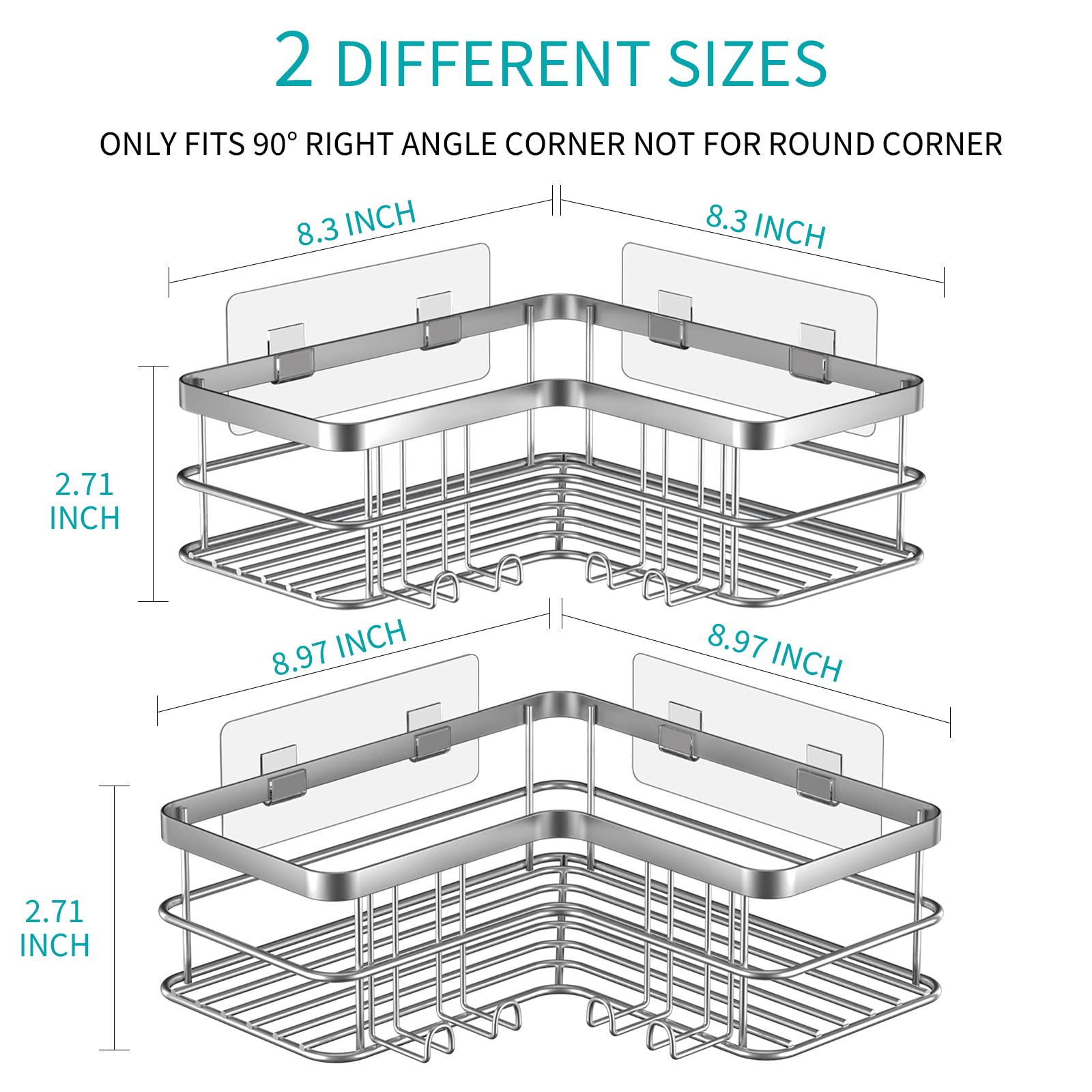 Yazoni Corner Shower Caddy, 4-Pack Adhesive Shower Shelves With Soap Holder No Drilling, Rustproof Stainless Steel Bathroom Show