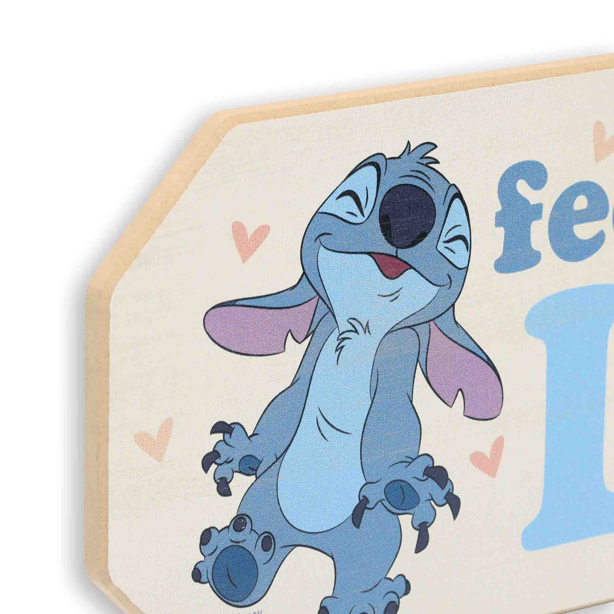 Disney Lilo And Stitch Feel The Love Wood Wall Decor - Adorable Stitch Sign For Kids' Bedroom Or Play Room