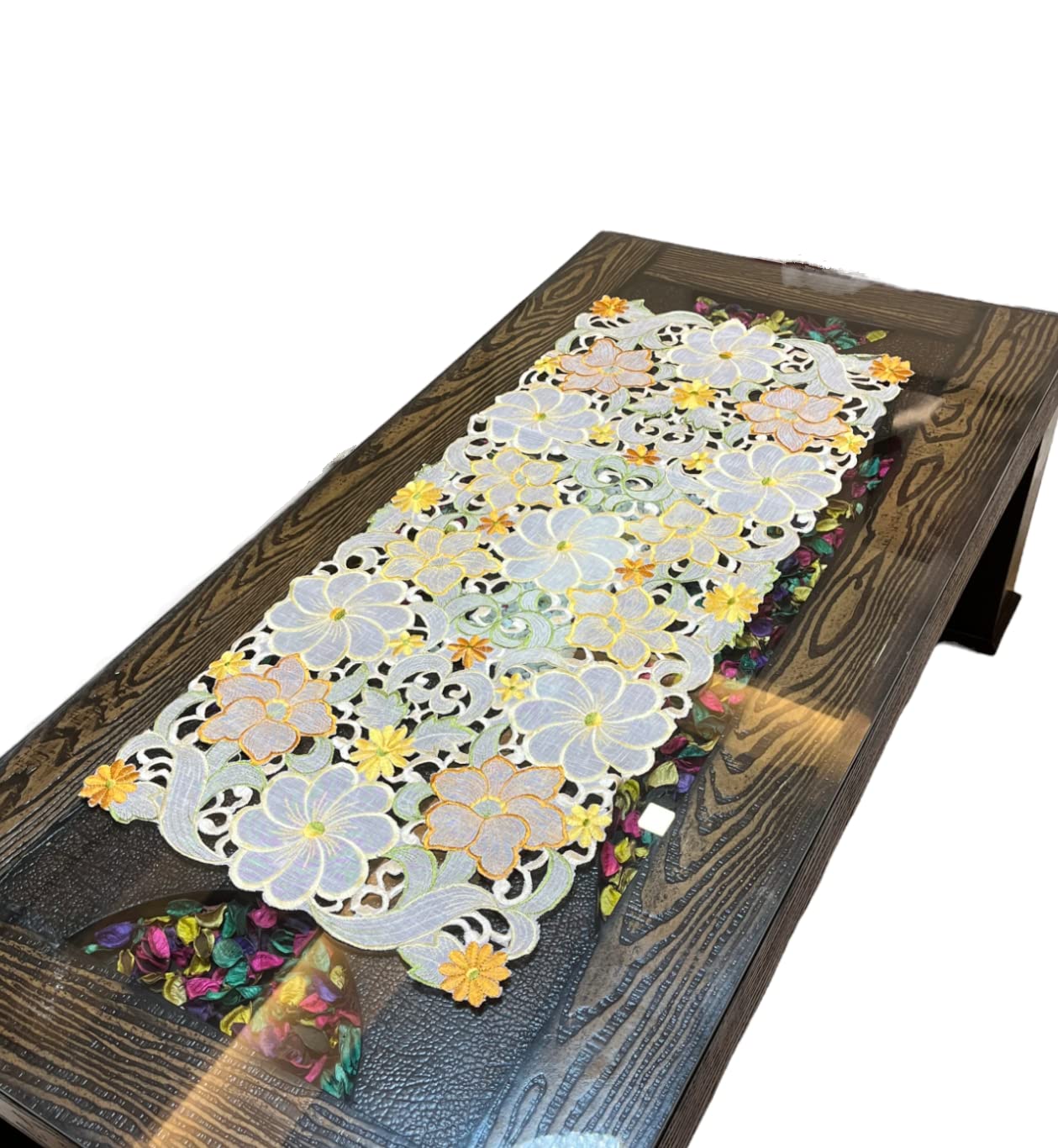 MONKDECOR Tissue Cutwork Centre Table Runner (Size 16x33 Inches) Tissue022 Yellow
