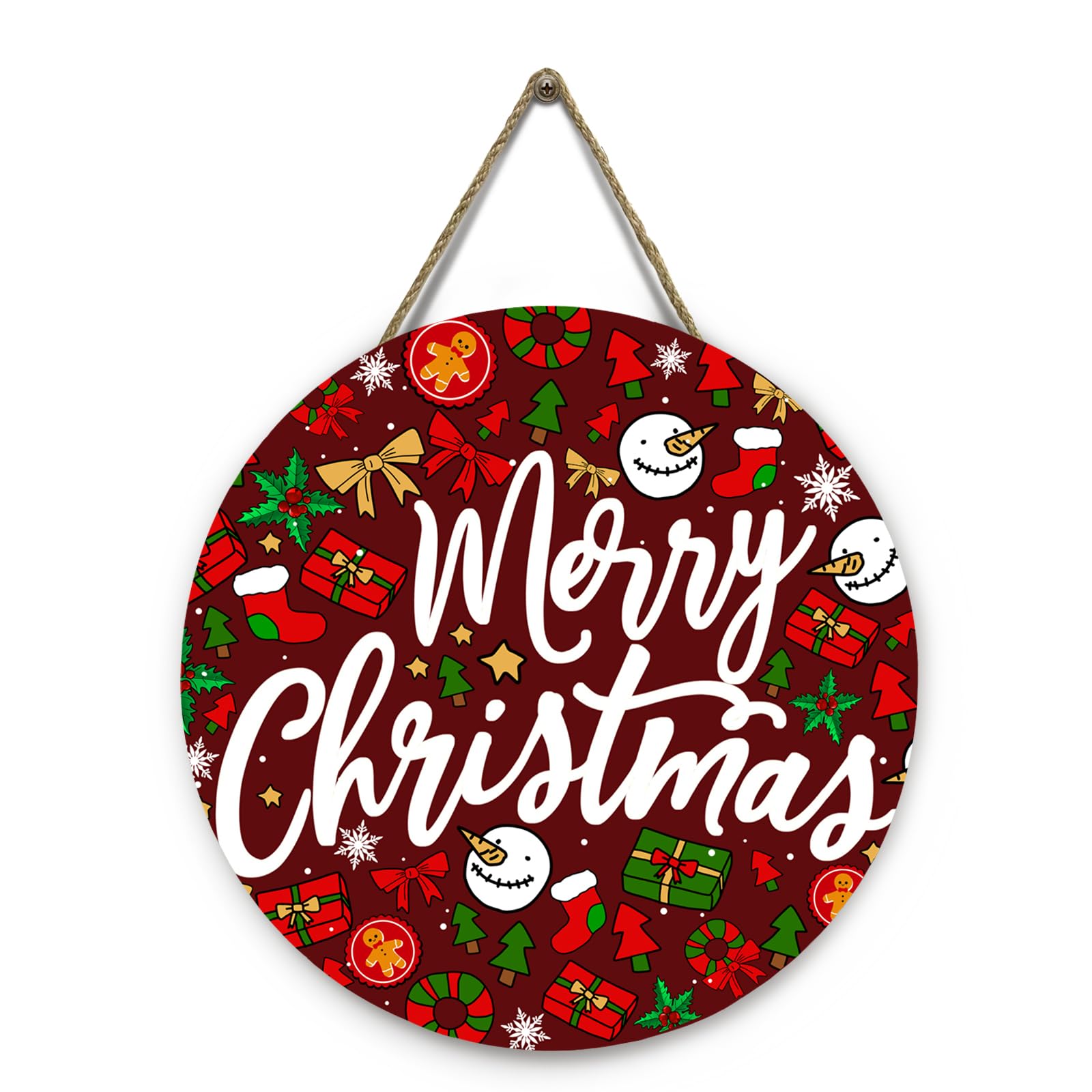 Merry Christmas Welcome Wooden Door Sign for Front Door Winter Christmas Door Hanger Xmas Holiday Hanging Wall Sign for Farmhous