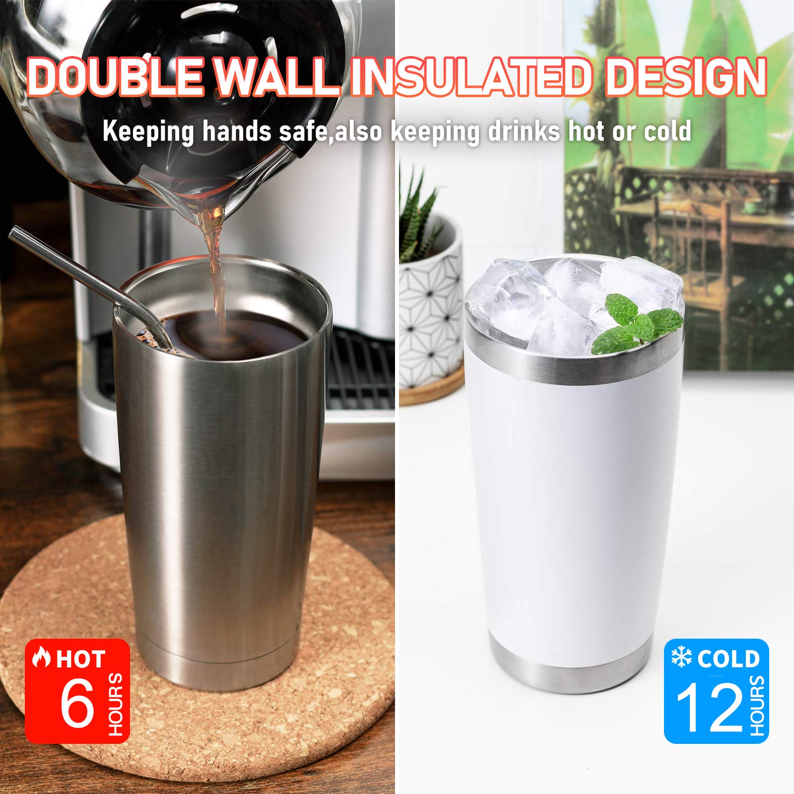 Comooo 20Oz Stainless Steel Tumbler Double Wall Vacuum Coffee Cup Insulated Travel Mug With Lid And Straw Durable Powder Coated