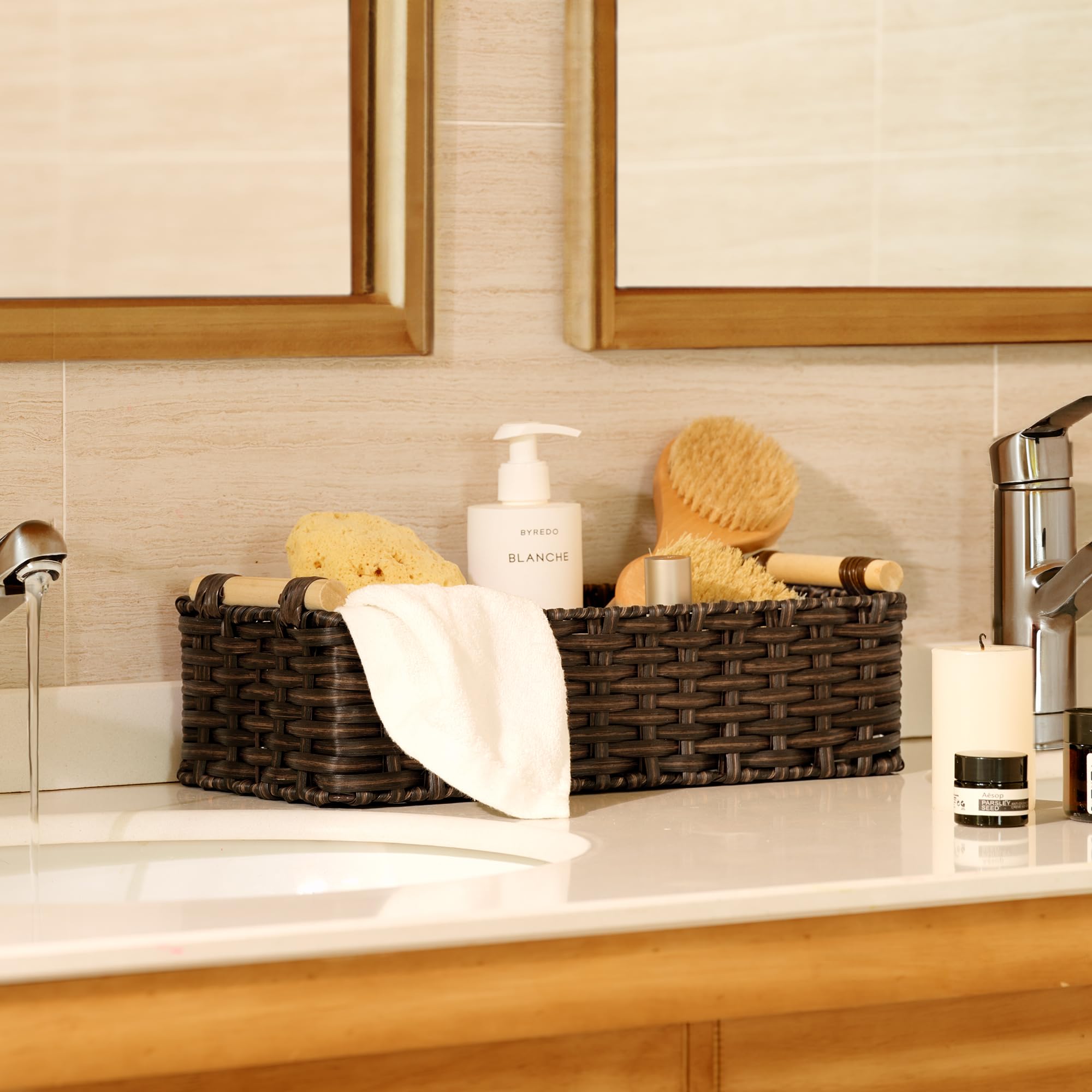 Granny Says Wicker Baskets For Shelves, Wicker Baskets For Storage, Waterproof Toilet Basket Tank Topper, Basket Organizer With