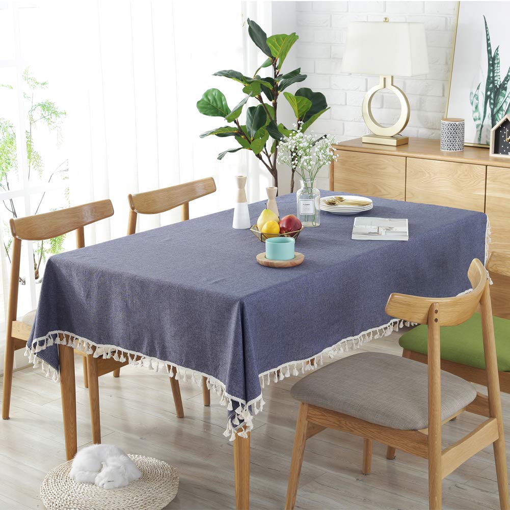meioro Tablecloth Solid Color Tassel Tablecloths Rectangular Table Cloth Cotton Table Cover Multi-Purpose Indoor and Outdoor(36 x 36 Inch  Navy Blue)