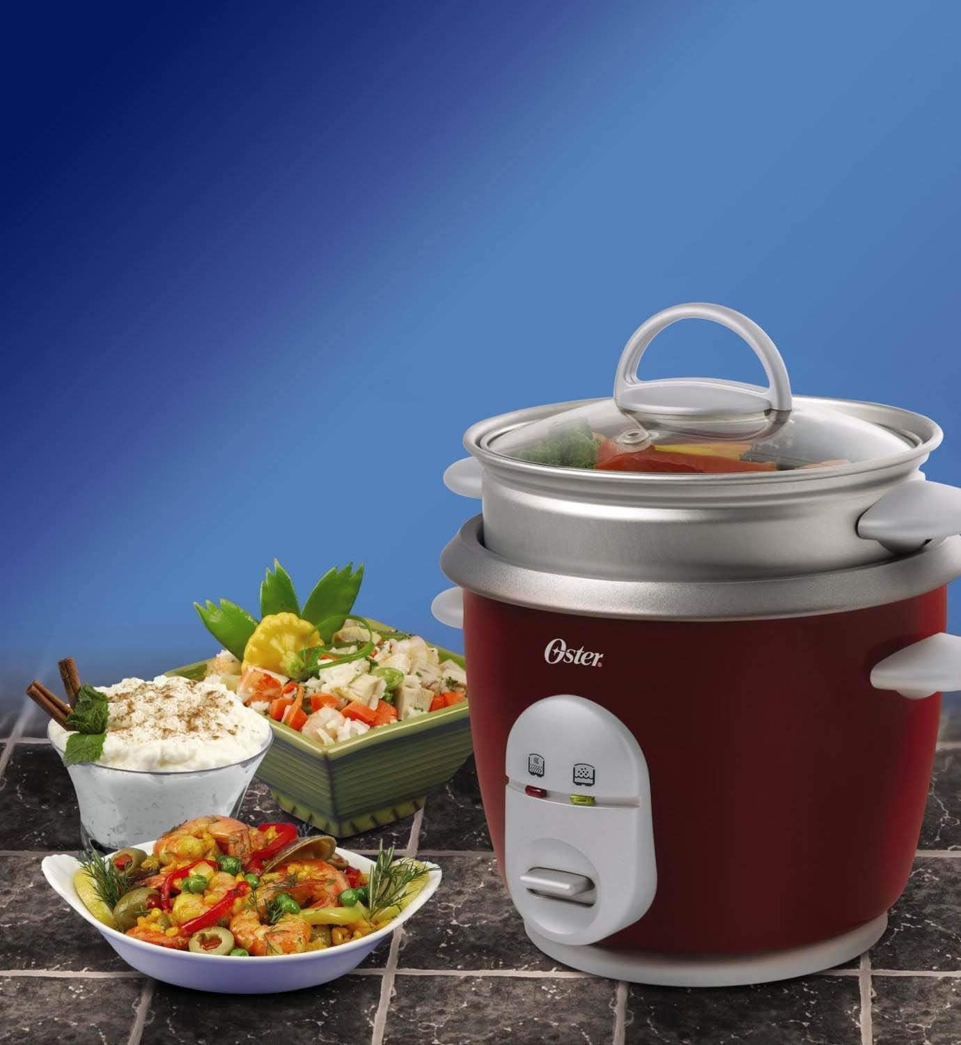 Oster 6-Cup Rice Cooker With Steamer, Red (004722-000-000)