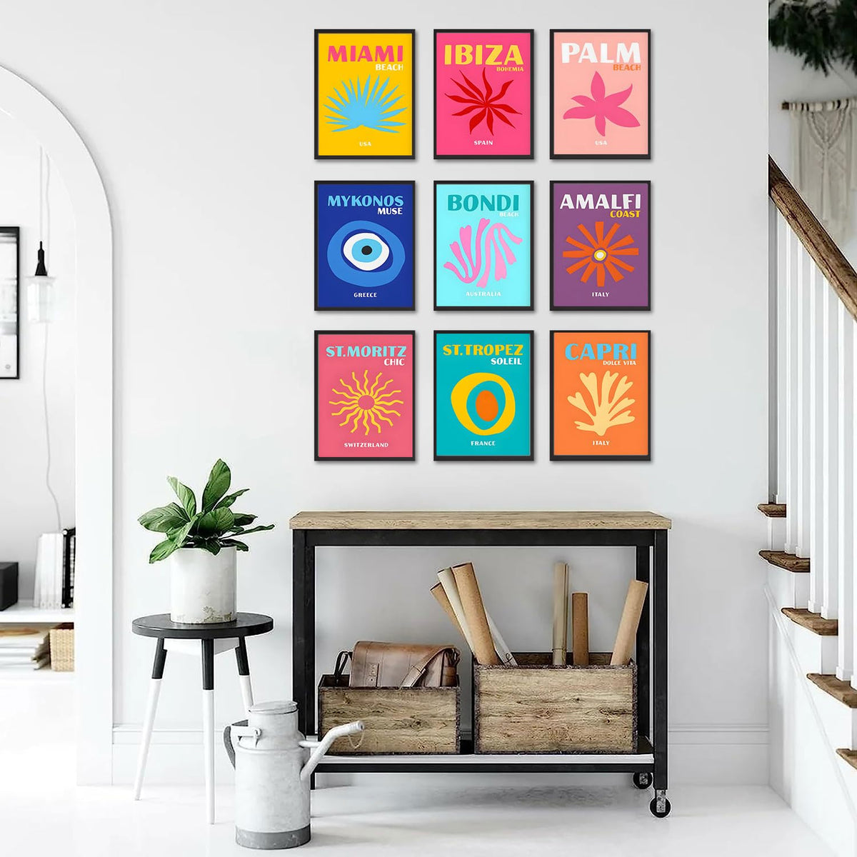 Loartve 9Pcs Preppy Travel Wall Art Prints Colorful Abstract Aesthetic ...