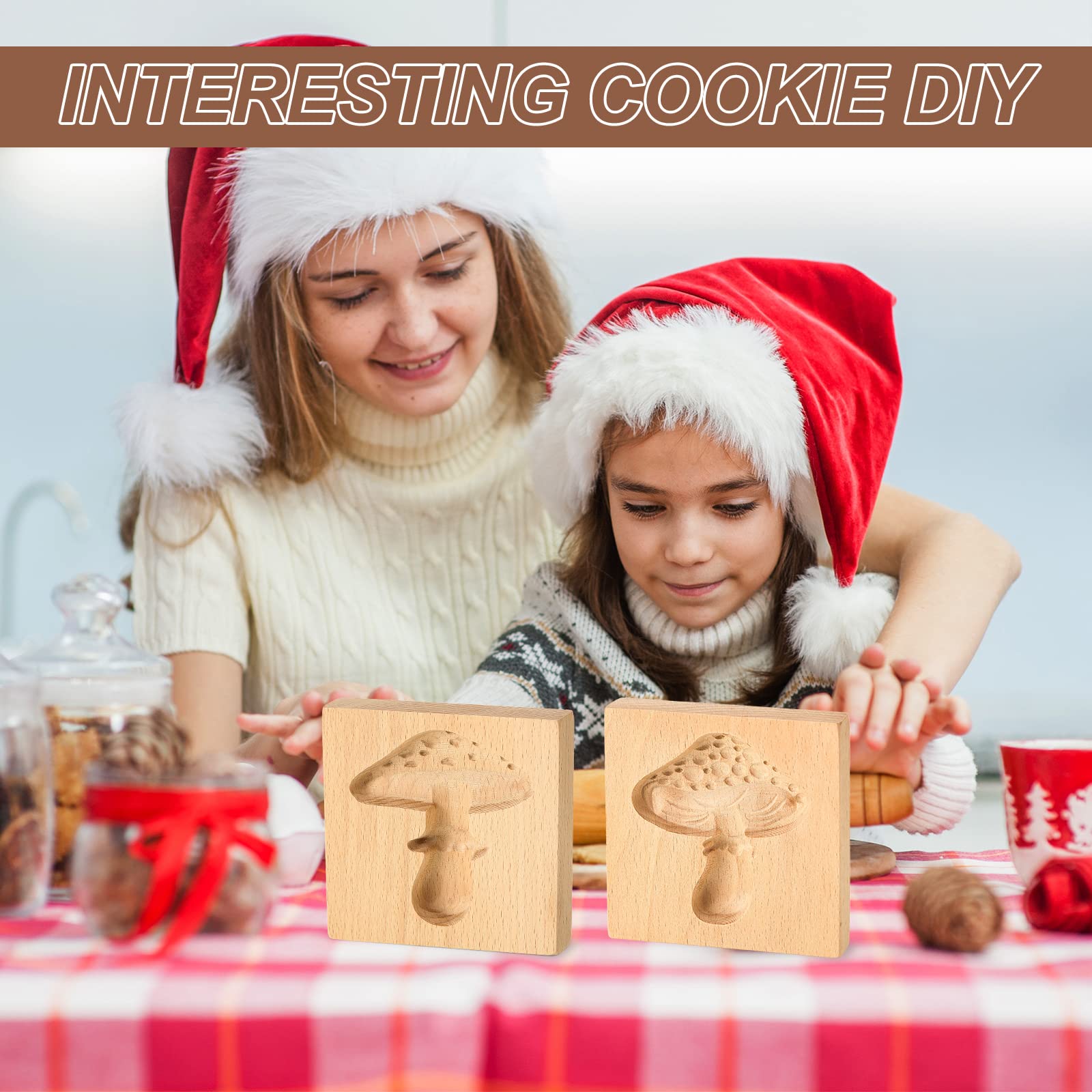 Meanplan Carved Wooden Cookie Mold, Baking Embossing Cookies Stamp Mold Cutter Funny 3D Heart Wood Rose Dessert Tools For Christ