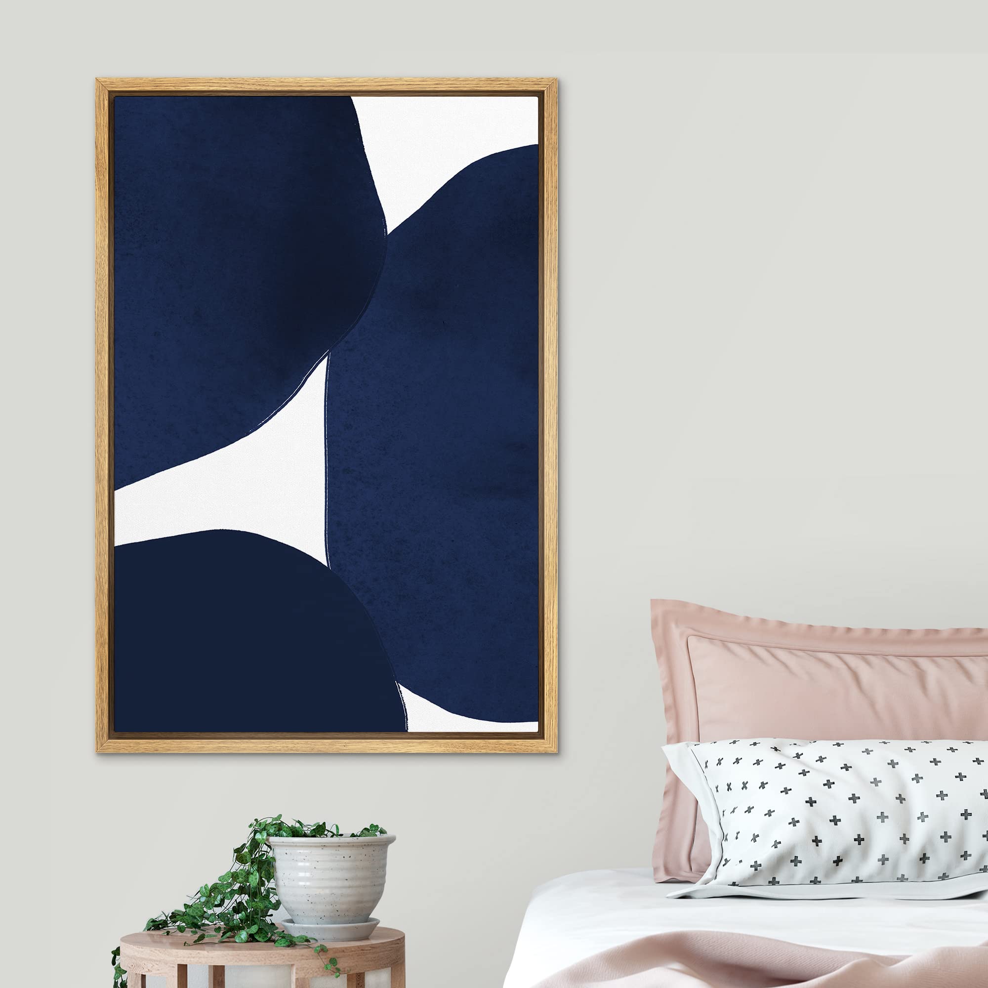 Signleader Framed Canvas Print Wall Art Geometric Pastel Navy Blue Vintage Circle Collage Abstract Shapes Illustrations Modern A