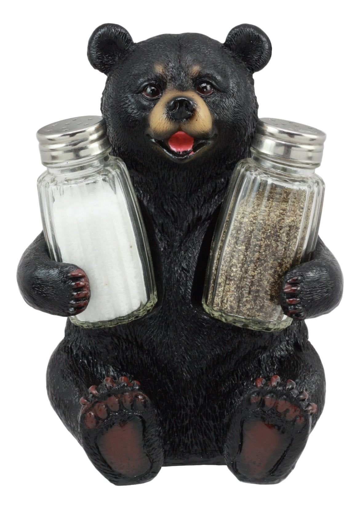 Ebros Cuddling Black Teddy Bear Salt And Pepper Shakers Holder Figurine 7''Tall With Glass Shakers As Rustic Cabin Lodge Country