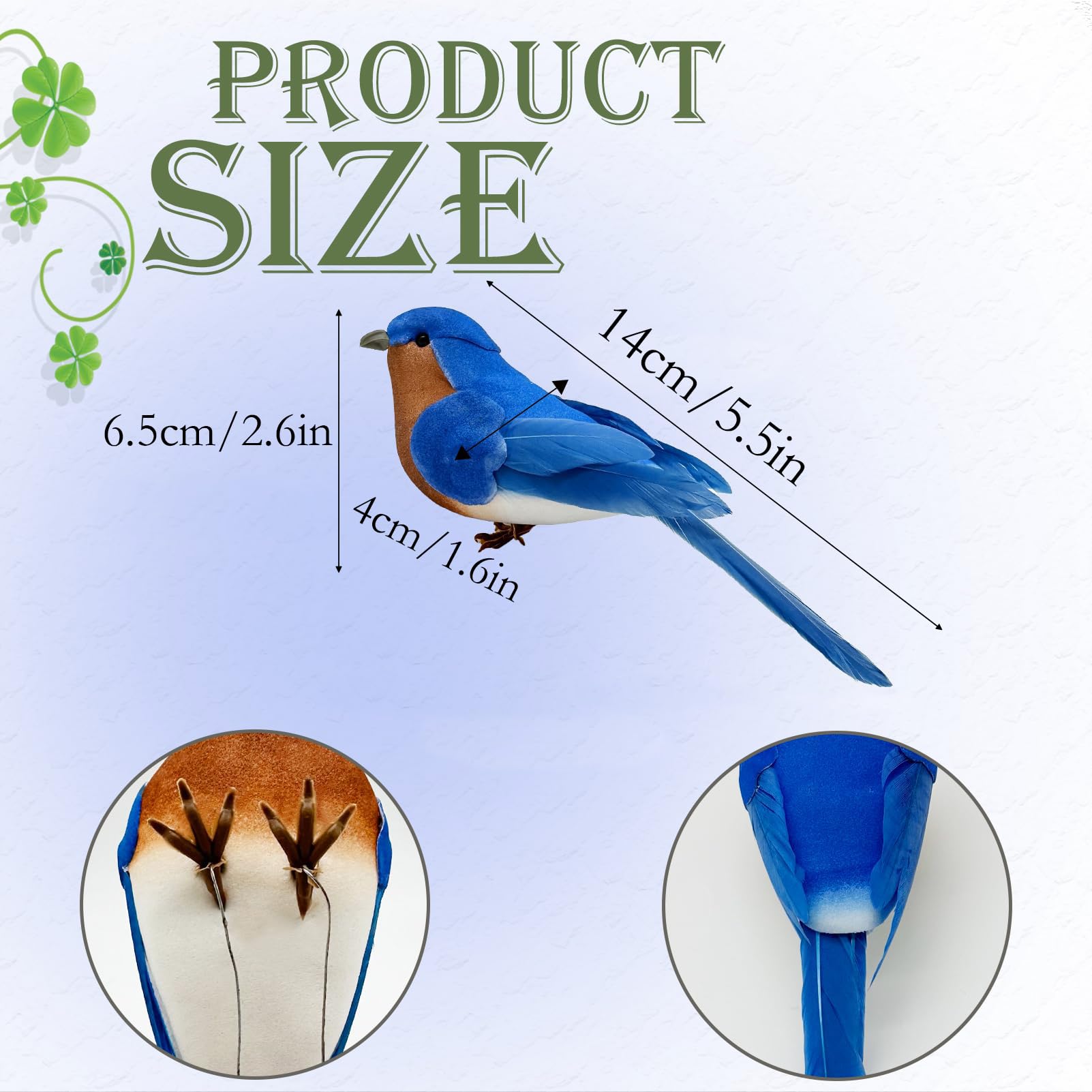 LWINGFLYER Blue Birds Realistic Artificial Birds Ornaments Feathered Bird Model for Decoration Arts & Crafts Photo Props Floral