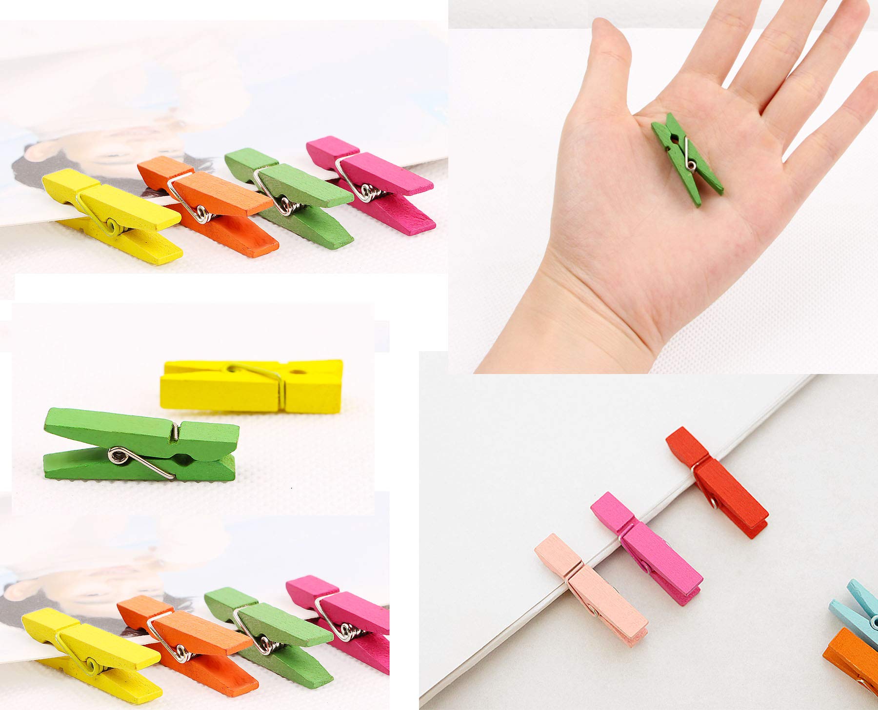 Wooden Clothes Pins  100pcs 1.3Inch (3.5cm) 10 Colored Small Wooden Chip Clips with 33 Feet Jute Twine for Bag Clips Clothespin Bag Clothes Pin Heavy Duty Outdoor(Mixed Colored)