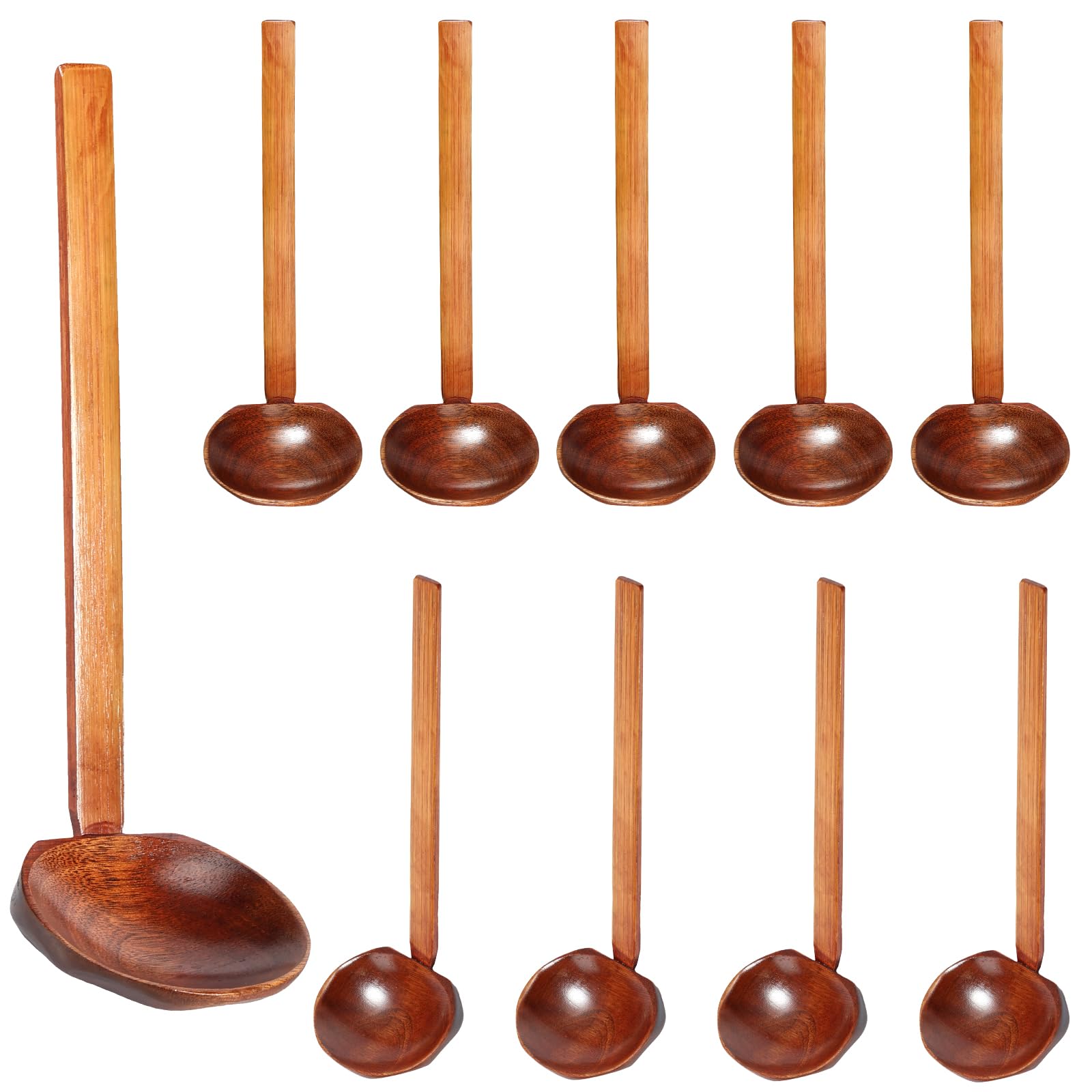 10 Pcs Wood Soup Spoon with Long Handle Japanese Soup Spoon Wooden Ramen Spoons Large Hot Pot Ladle Long Handle Tortoise Shell S