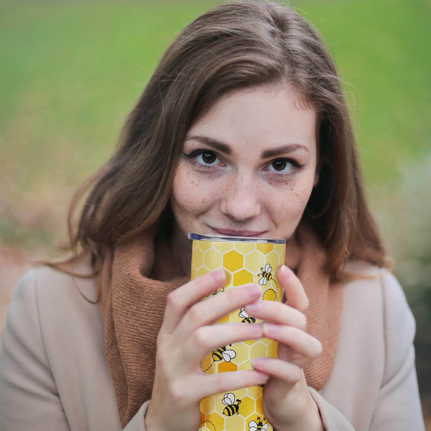 Bee Tumbler With Lid And Straw- Honey Bee Gifts For Women Men - Yellow Bee Coffee Mug, Cup, Skinny Tumbler, Water Bottles- Metal