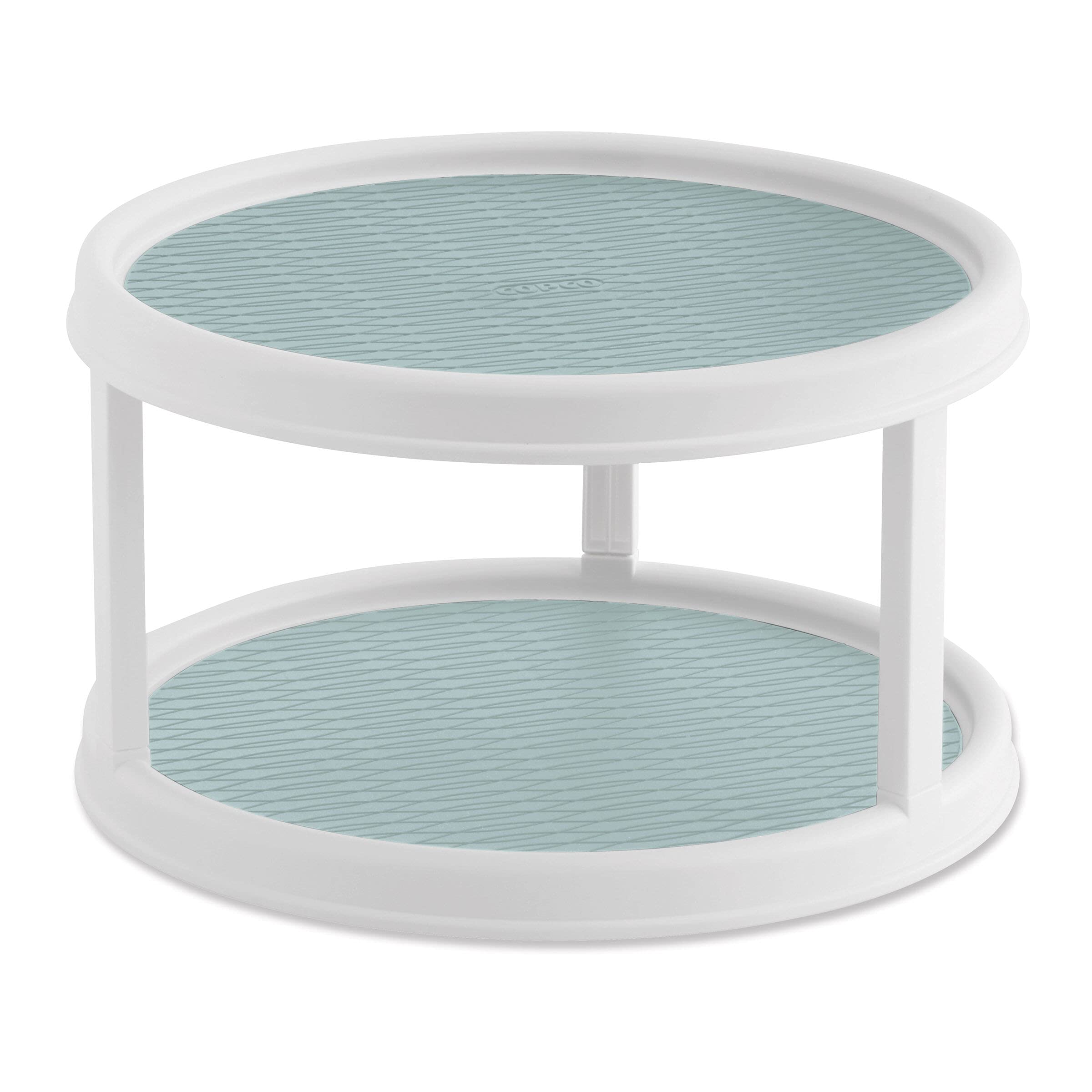 Copco Non-Skid 2 Tier Pantry Cabinet Lazy Susan Turntable, 12-Inch, White/Buxton Blue