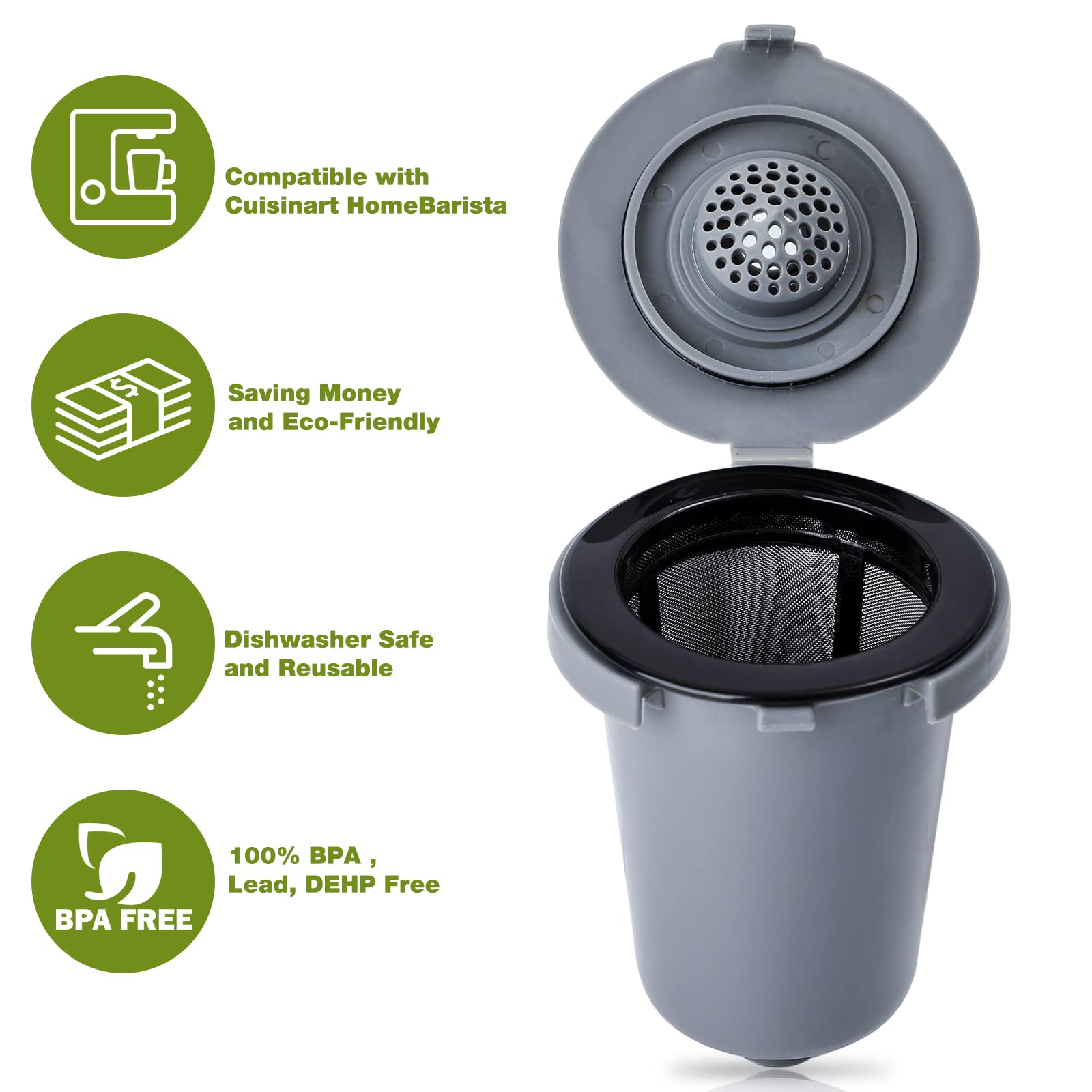 2Pcs Reusable Coffee Filter Cups, Compatible With Ss-Rfc Single Serve Brewer Coffe Maker, Gray Home Barista Filter Cup, Bpa-Free