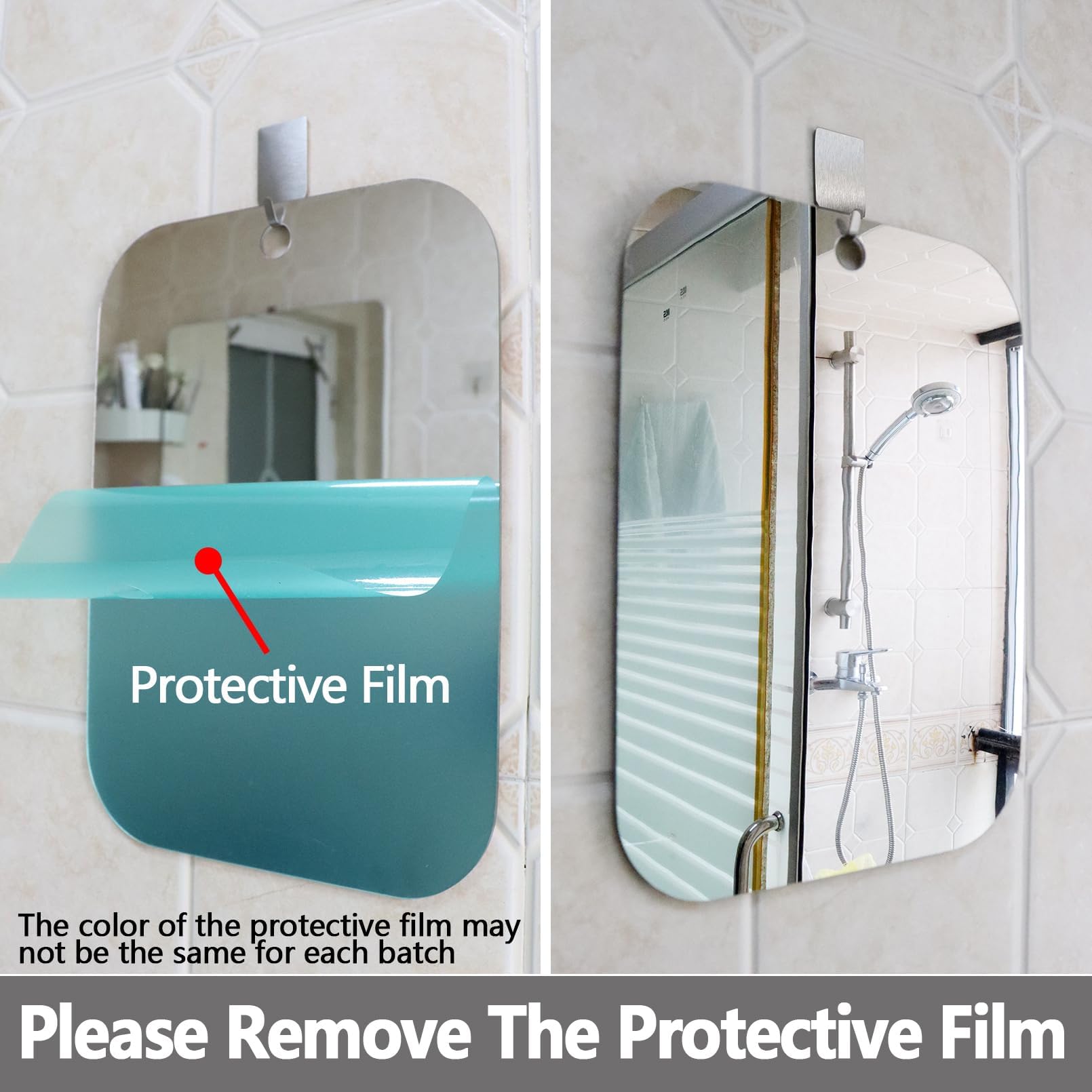 Shower Mirror for Shaving, Larger 10.6 x 8 inches Mirror for Wall Hanging Kids Safety, Frameless Portable Travel Camping Mirrors