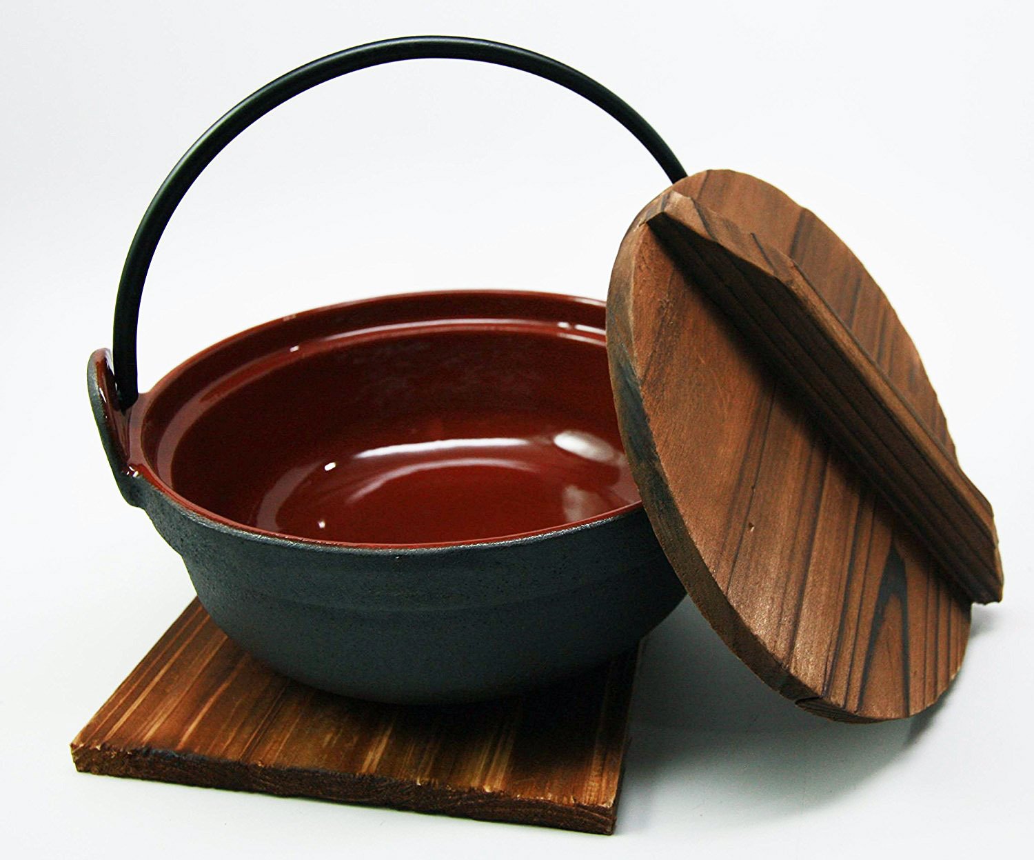 Ebros Japanese Style Traditional Cookware Serveware Cast Iron Sukiyaki Nabemono Small Personal Size Soup Hot Pot With Wooden Lid