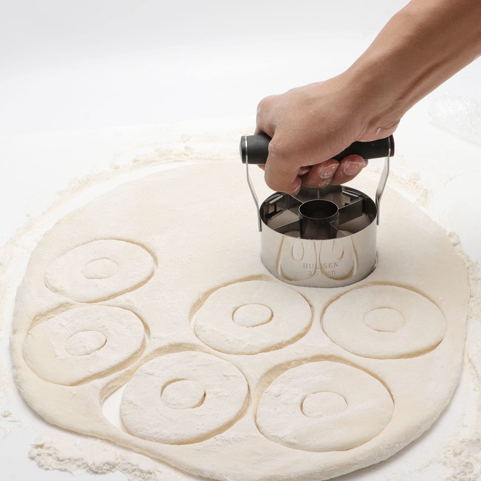 Hulisen Donut Cutter With Removable Center, 3.5'' Stainless Steel Doughnut Cutter With Soft Grip Handle, Donut Cookie Cutters Fo