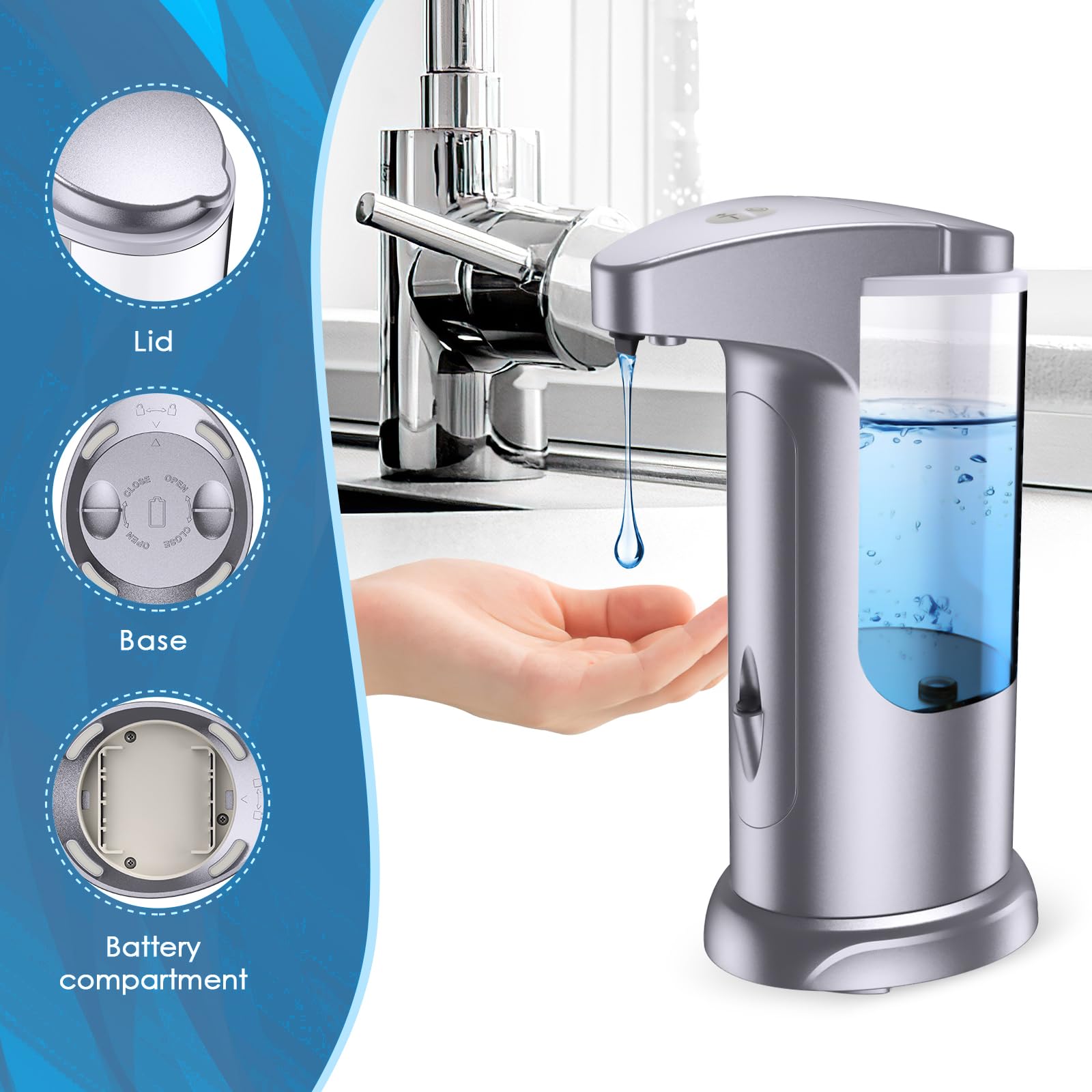 Ankilo 12.5Oz Automatic Liquid Soap Dispenser, Touch-Free Battery Operated Adjustable Soap Dispensing, Volume Premium For Kitche