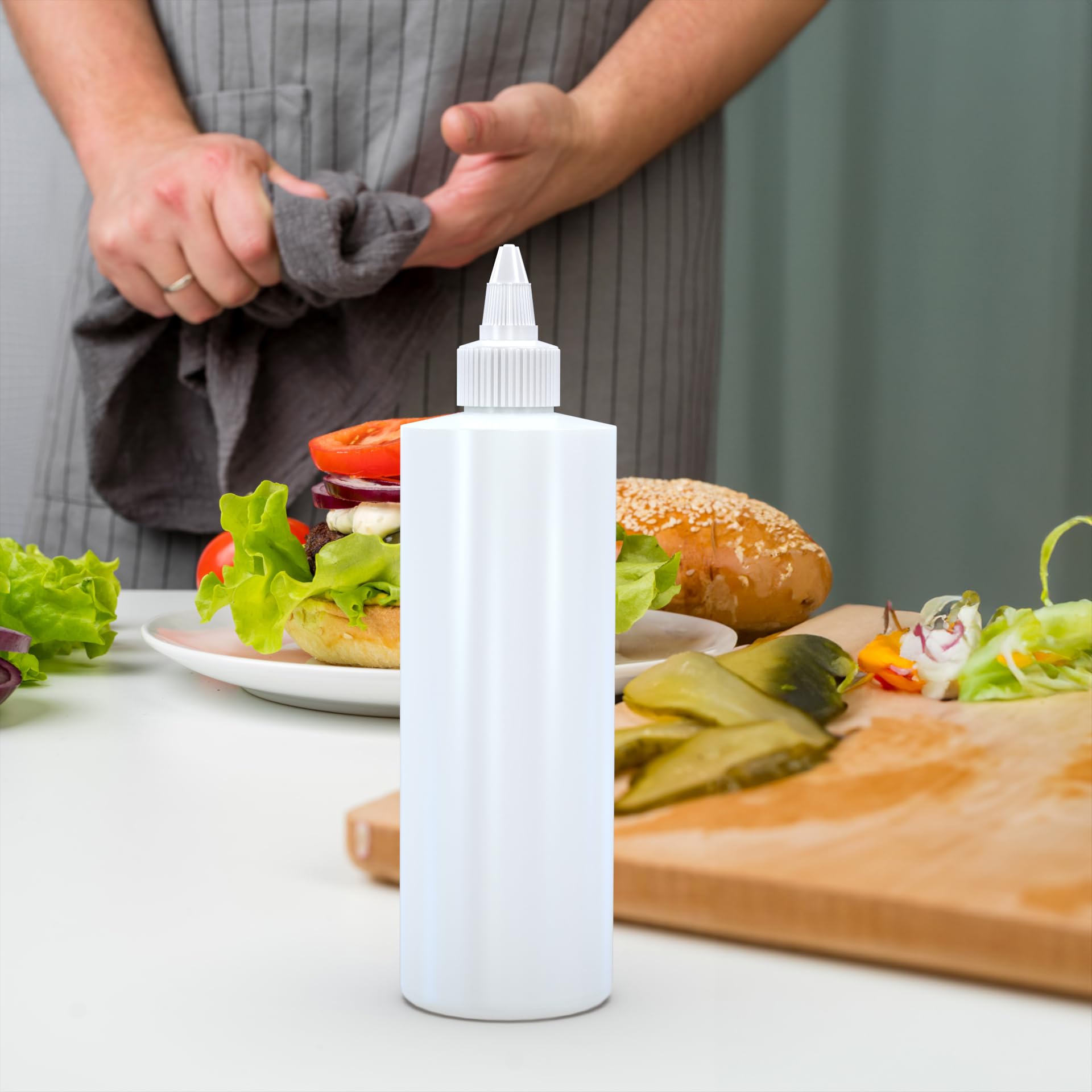 BRIGHTFROM 12 OZ Squeeze Bottles - Leak Proof Twist Top, BPA Free Plastic, 4 Pack for Sauces, Dressings, Crafts