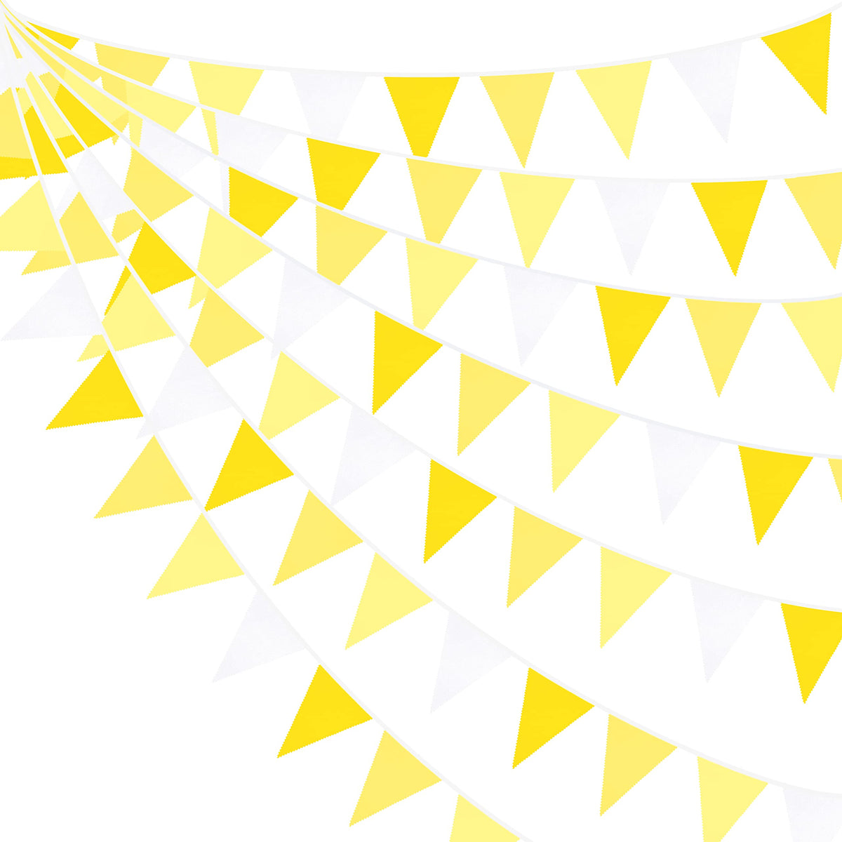 32Ft Yellow Party Decorations Yellow White Pennant Banner Fabric Triangle Flag Bunting Garland For Lemon Bee Sunflower Birthday
