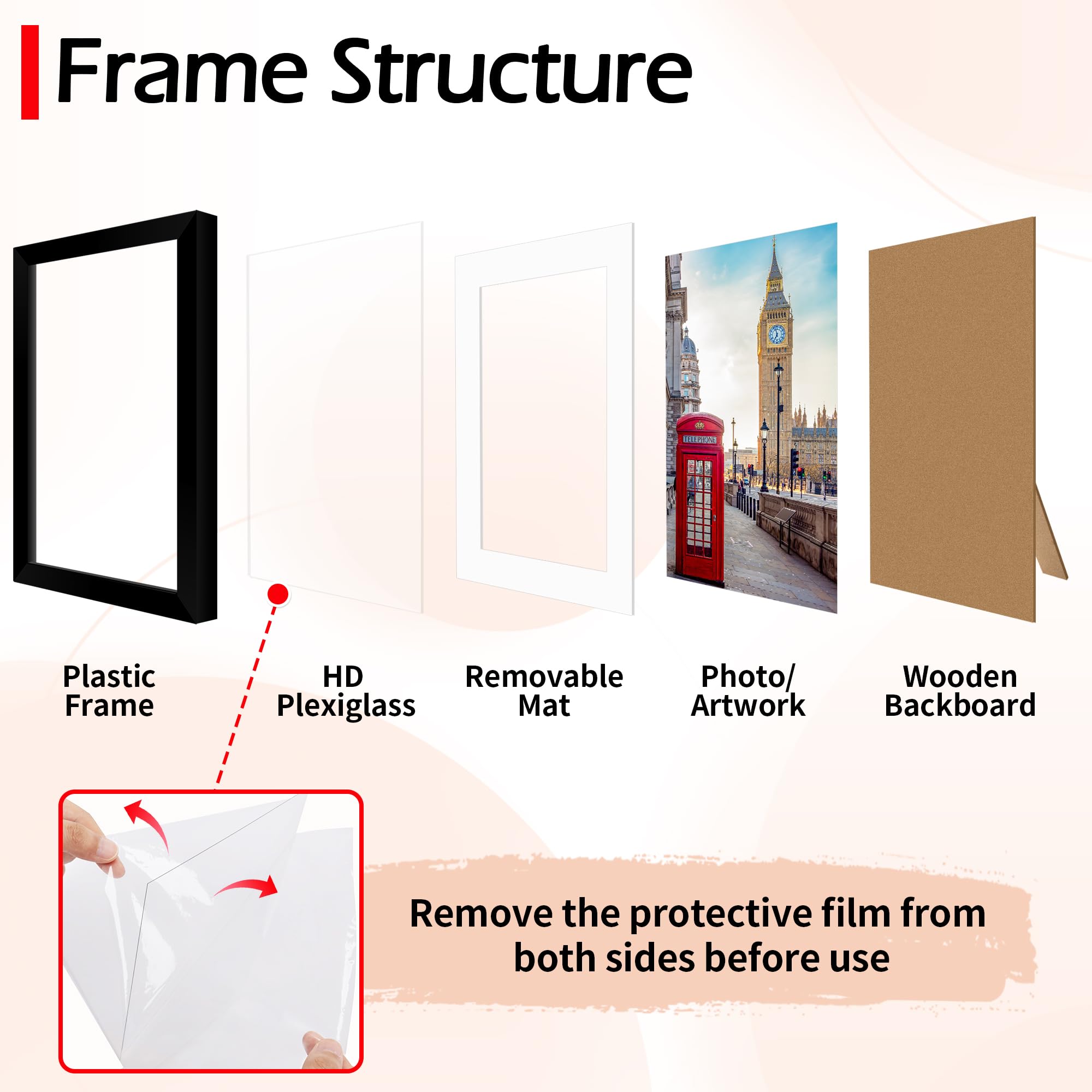 HOMERHYME 8x10 Picture Frame, Set of 2 Black Photo Frame for Tabletop or Wall Display, Fits Pictures 5x7 with Mat or 8x10 Withou