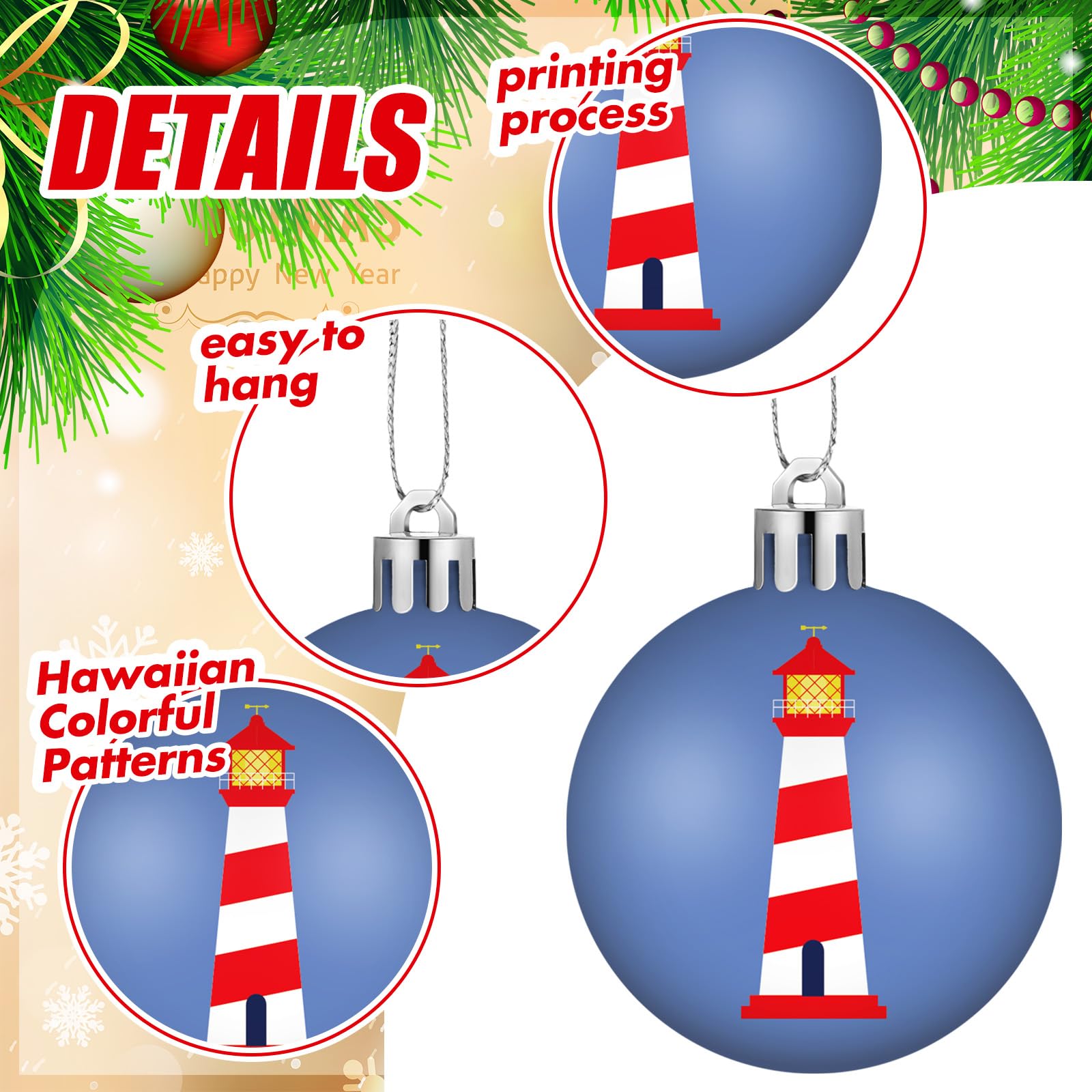 HyDren 40 Pcs Christmas Nautical Ornaments Nautical Ornaments for Christmas Tree Xmas Mini Tree Decorations 1.2 Inch Small Hangi