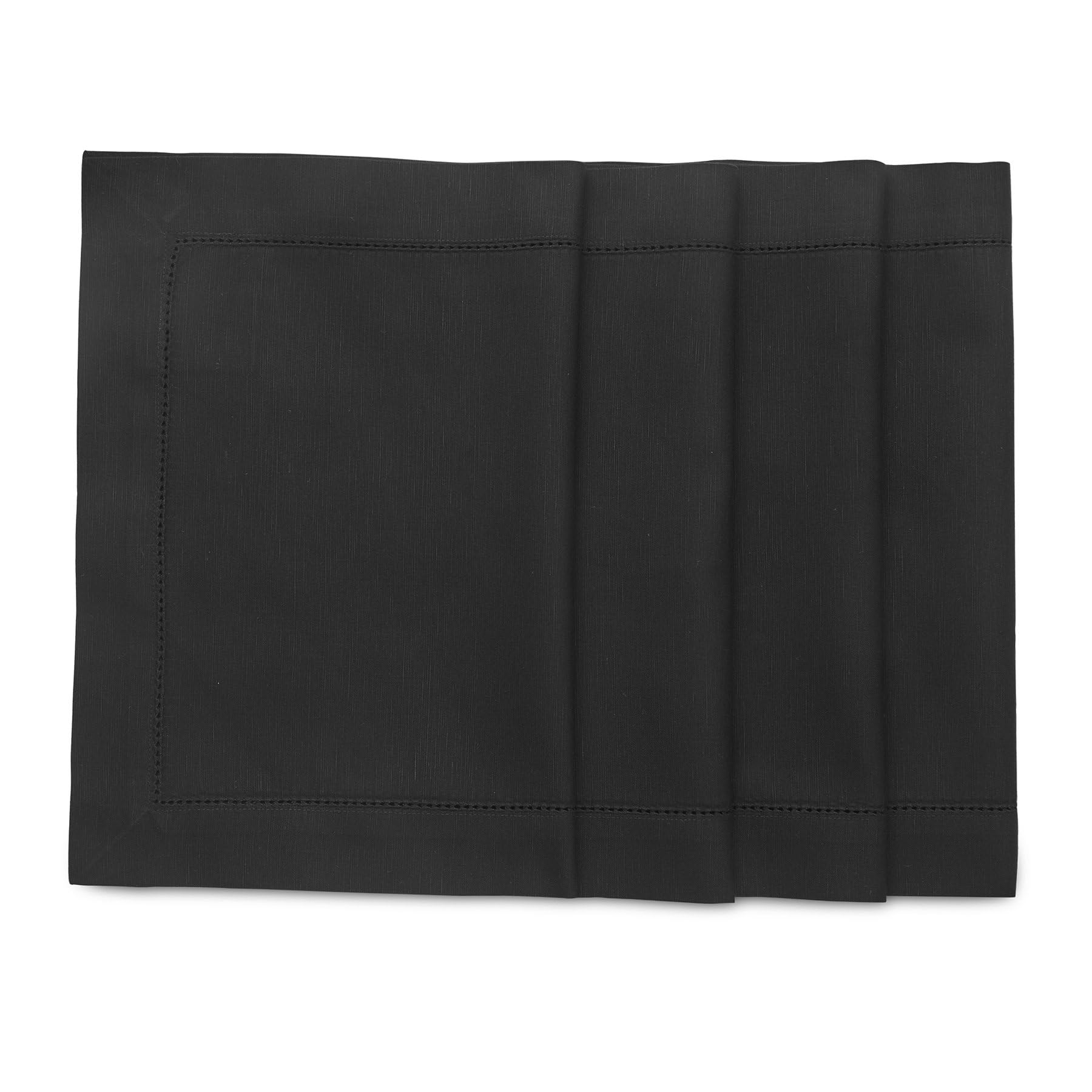 Solino Home Placemats 19'' L X 14'' W Inch - Cotton Linen Hemstitch Black Cloth Placemats Set Of 4 - Washable Fabric Place Mats