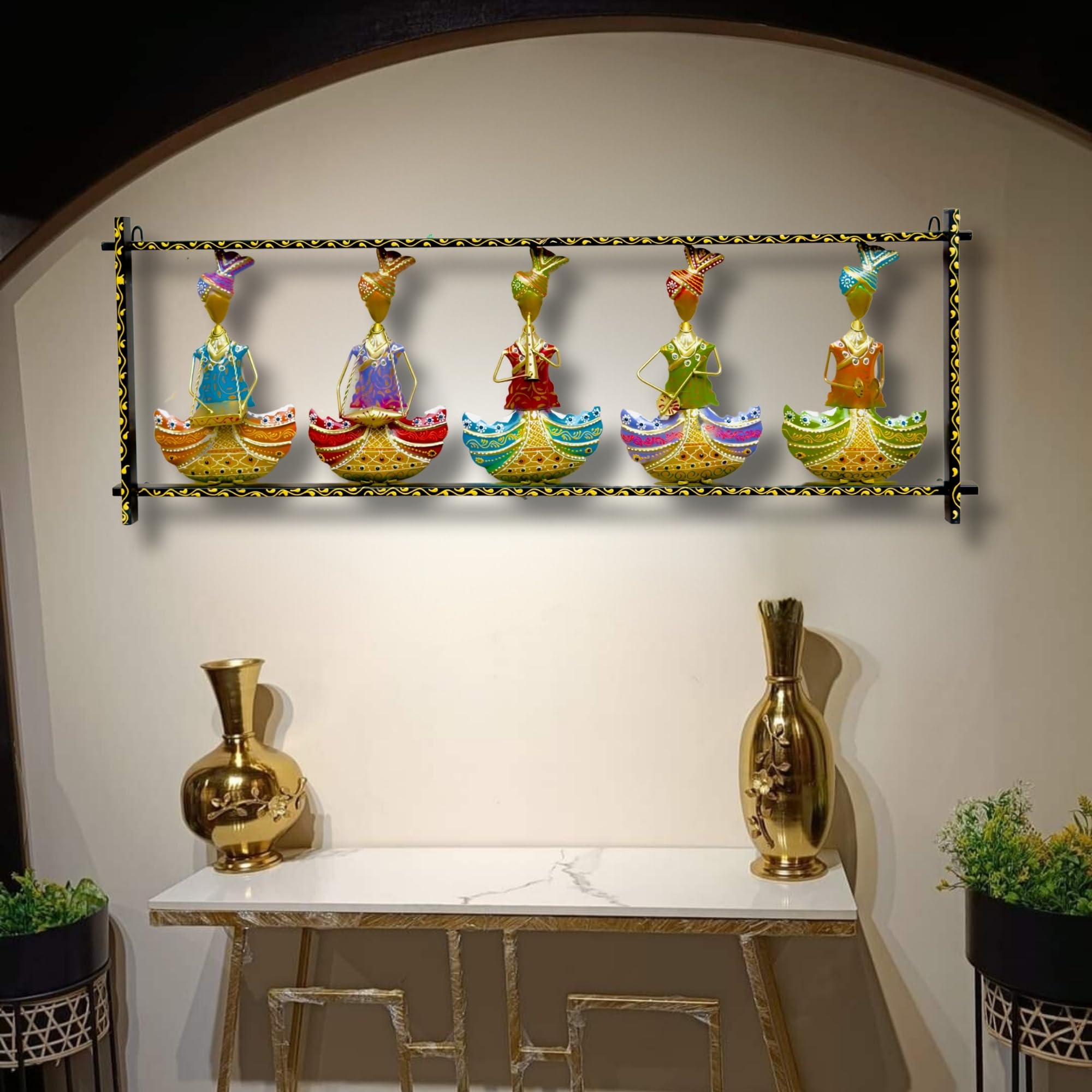 Rsn Metal Wall Hanging Of 5 Rajasthani Musician Playing Wall Art Sculpture,Metal Wall Decor/Wall Hanging (44 X15.5 X 2Inches)