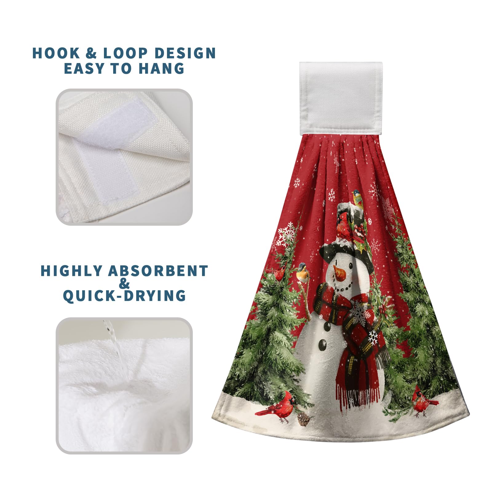 Winter Snowman Red Hanging Kitchen Towels Set Of 2 Christmas Snow Snowman Pine Tree Bird Hand Towel With Hanging Loop Xmas Farmh