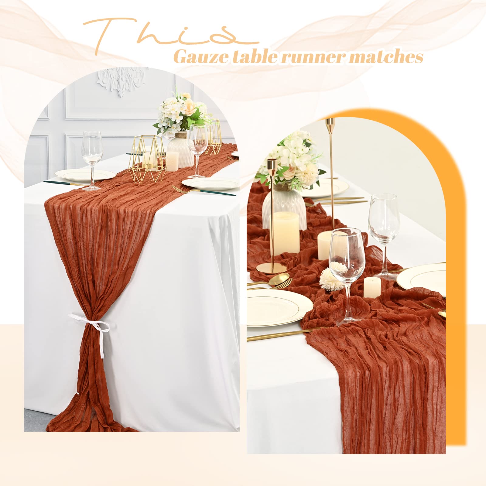 10Pack Terracotta Cheesecloth Table Runner, 10Ft Gauze Rustic Boho Cheese Cloth Table Runner 35X120 Inch Long Romantic Sheer Tab