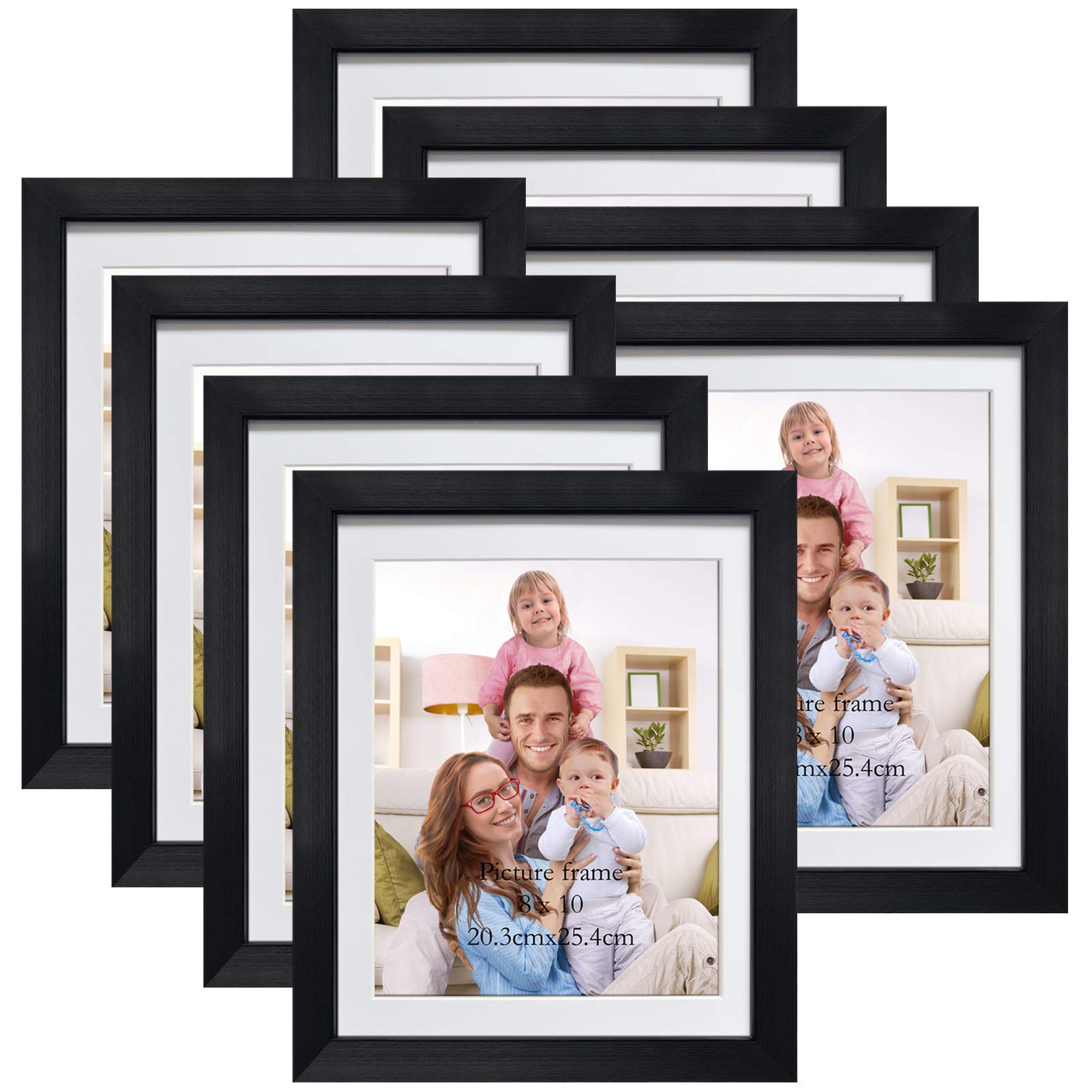 Giftgarden 8x10 Picture Frame Black Set of 8, 9x12 Frames Matted to Display 8 x 10 Photo with Mat for Wall or Tabletop