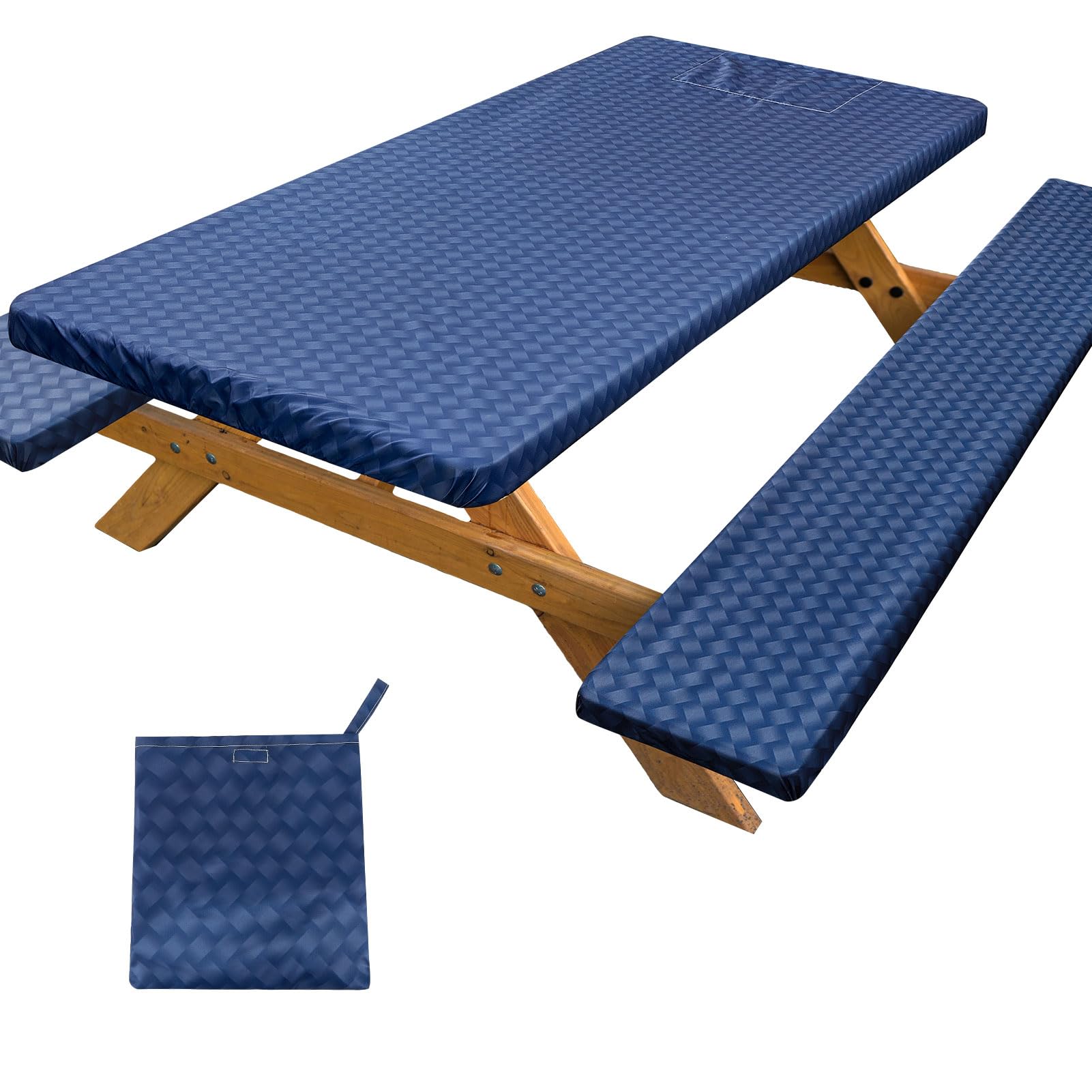 Picnic Table Cover with Bench Covers Portable Table Cloth Built-in Storage Pocket Picnic Table Covers With Elastic Waterproof Ca