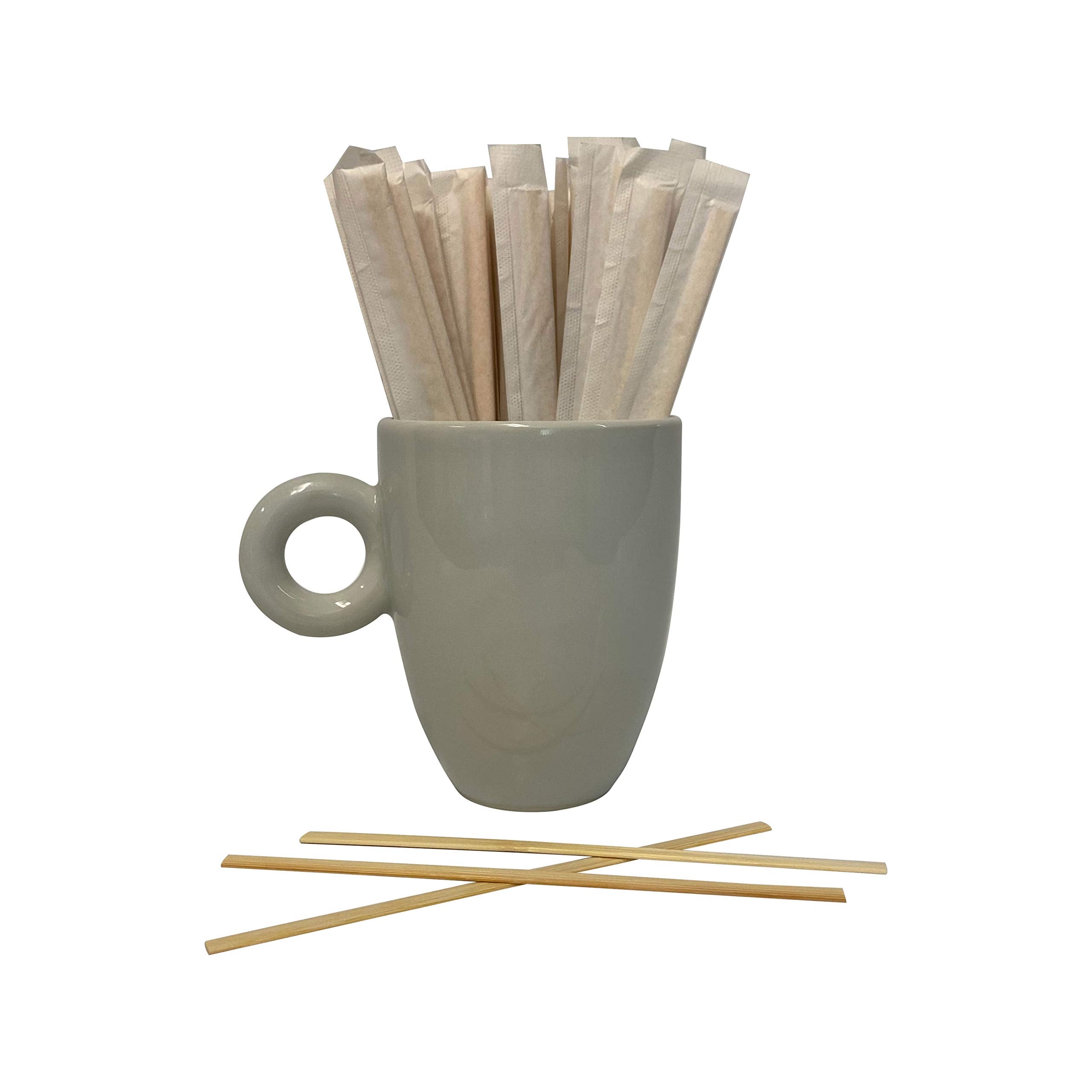 1000 Count | Kingseal Individually Paper Wrapped Bamboo Coffee Stir Sticks, 5.5 Inches, Square End, 100% Renewable And Biodegrad